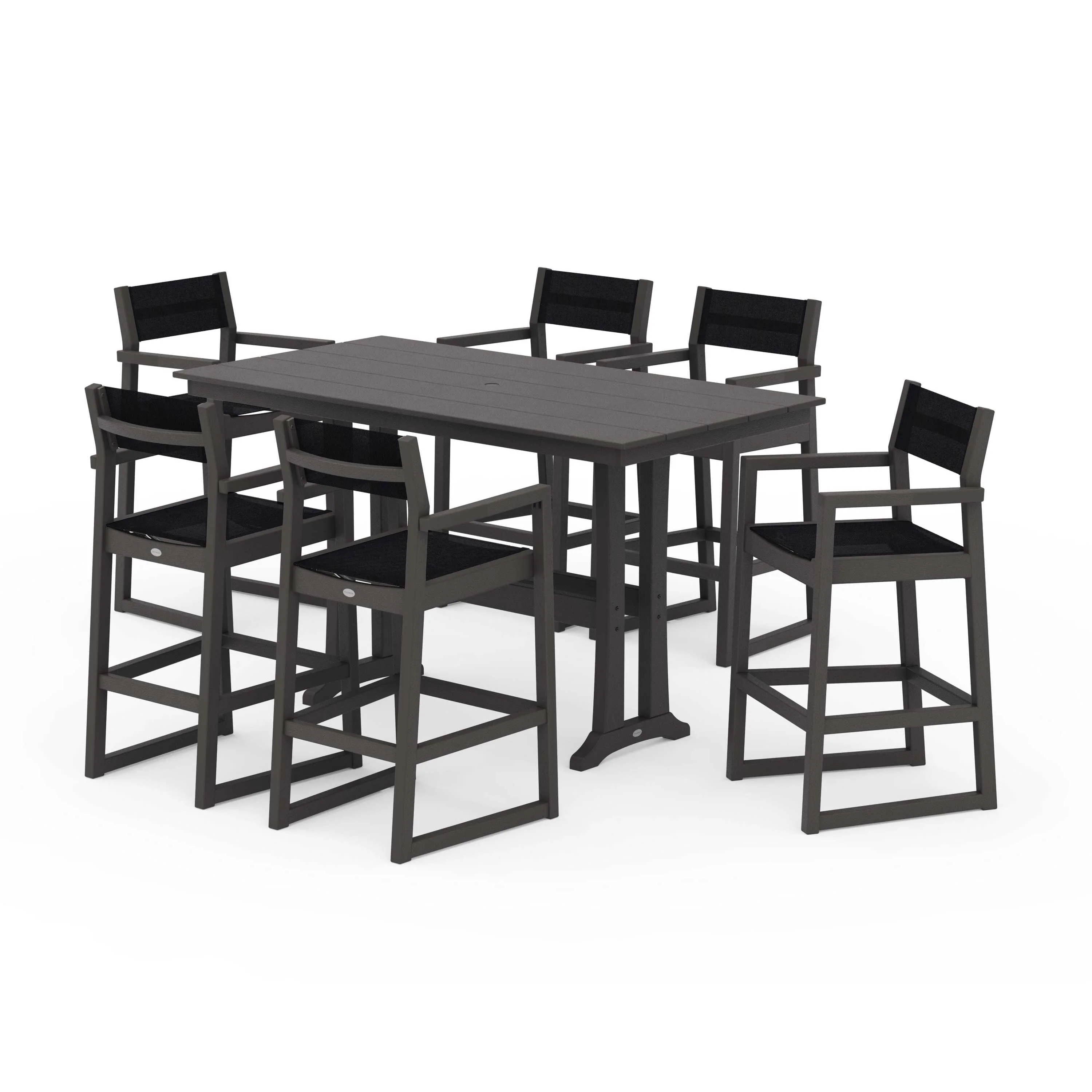 EDGE Sling Arm Chair 7-Piece Farmhouse Bar Set with Trestle Legs - Image 118
