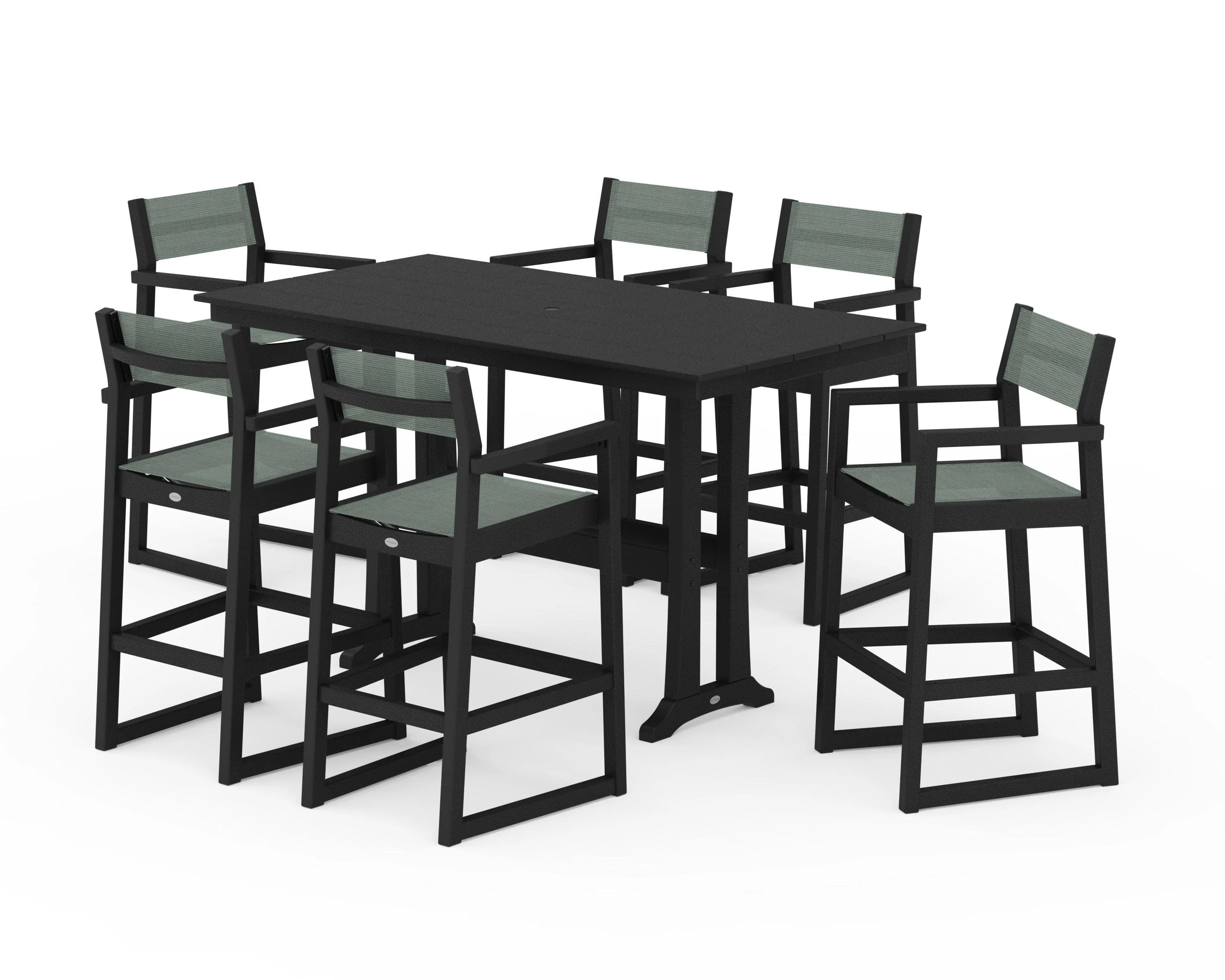 EDGE Sling Arm Chair 7-Piece Farmhouse Bar Set with Trestle Legs - Image 12