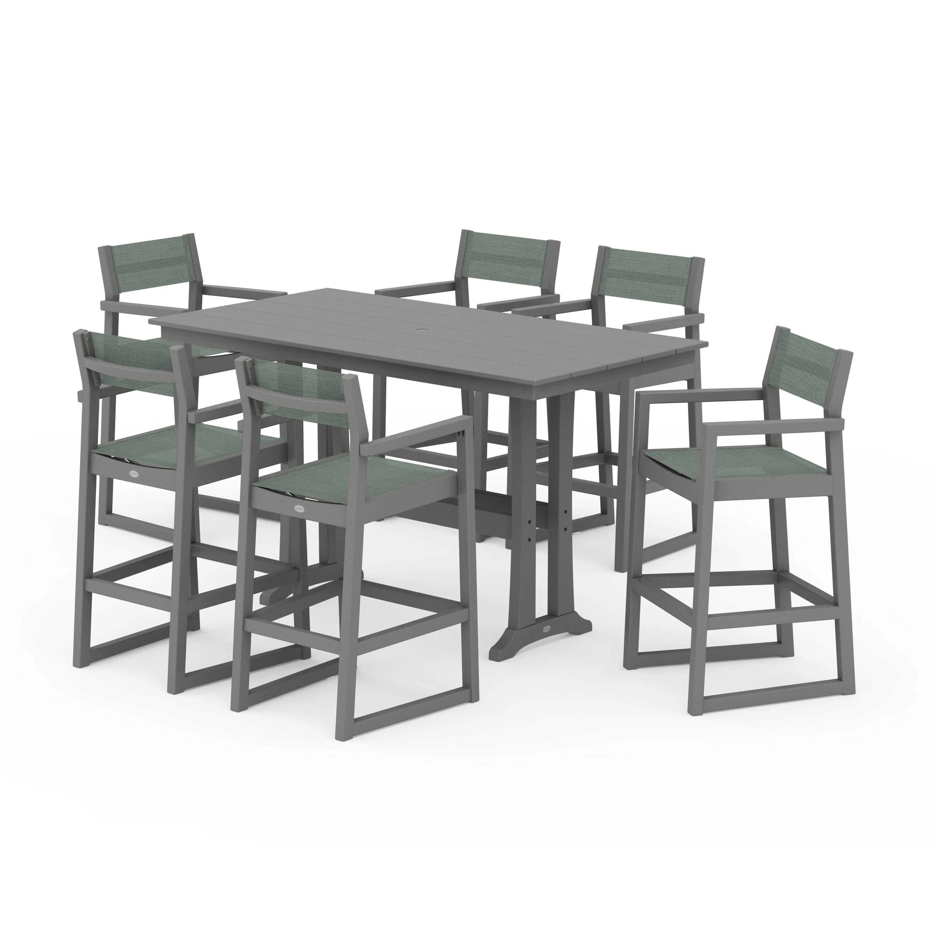 EDGE Sling Arm Chair 7-Piece Farmhouse Bar Set with Trestle Legs - Image 120