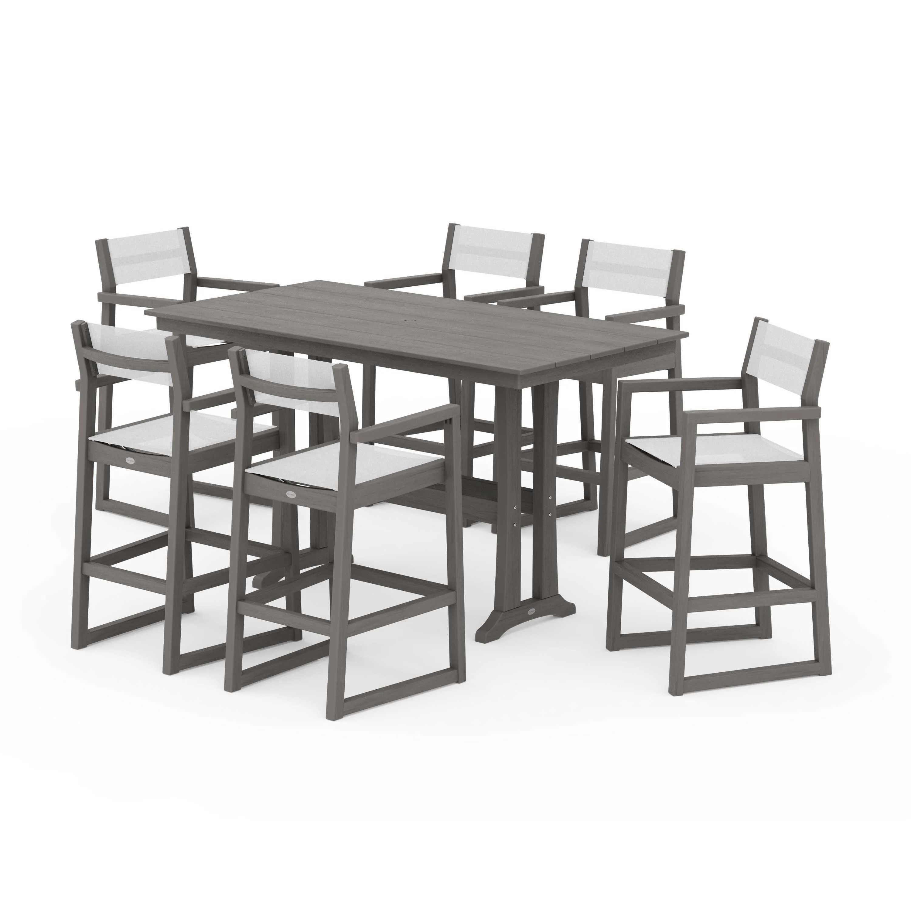 EDGE Sling Arm Chair 7-Piece Farmhouse Bar Set with Trestle Legs - Image 121