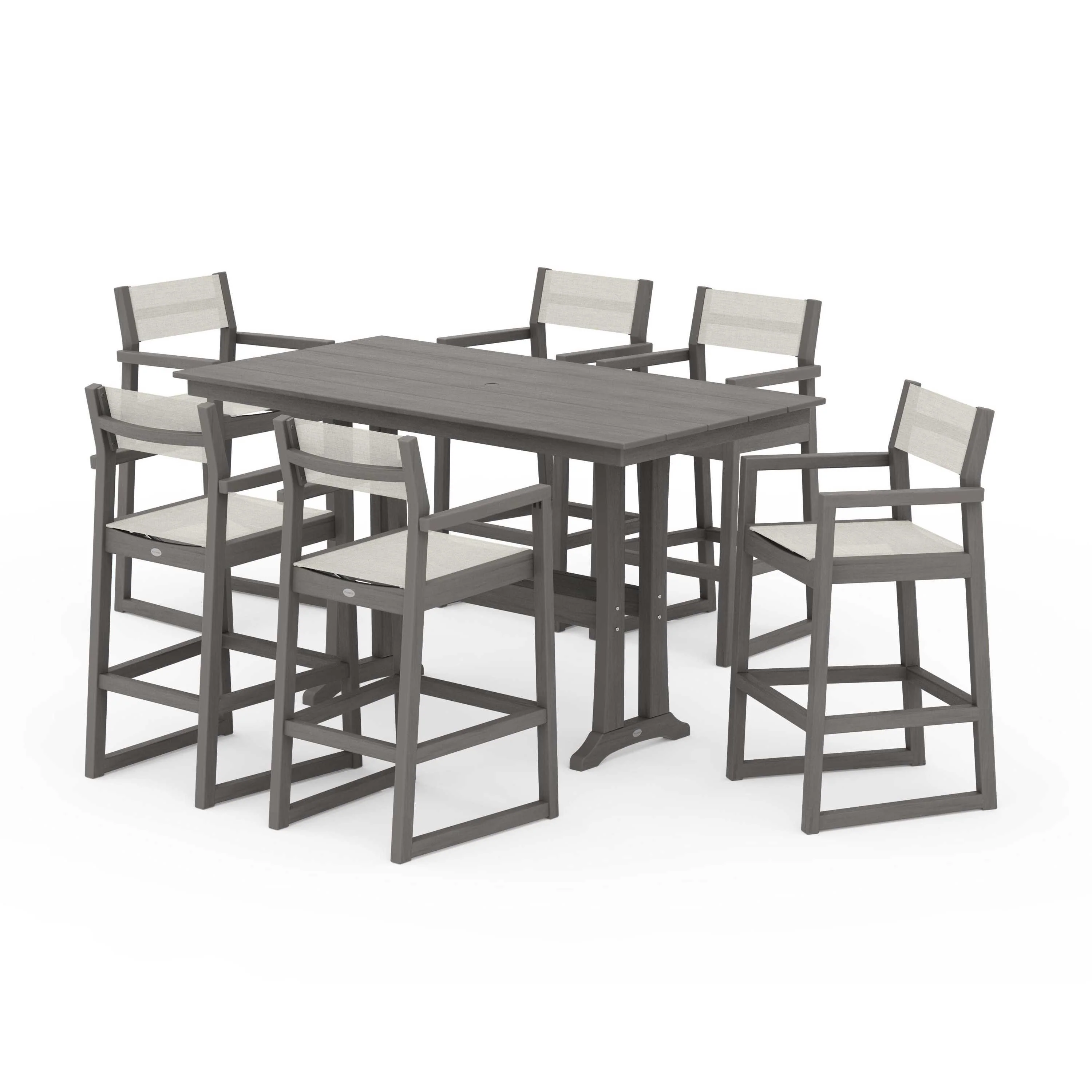 EDGE Sling Arm Chair 7-Piece Farmhouse Bar Set with Trestle Legs - Image 122