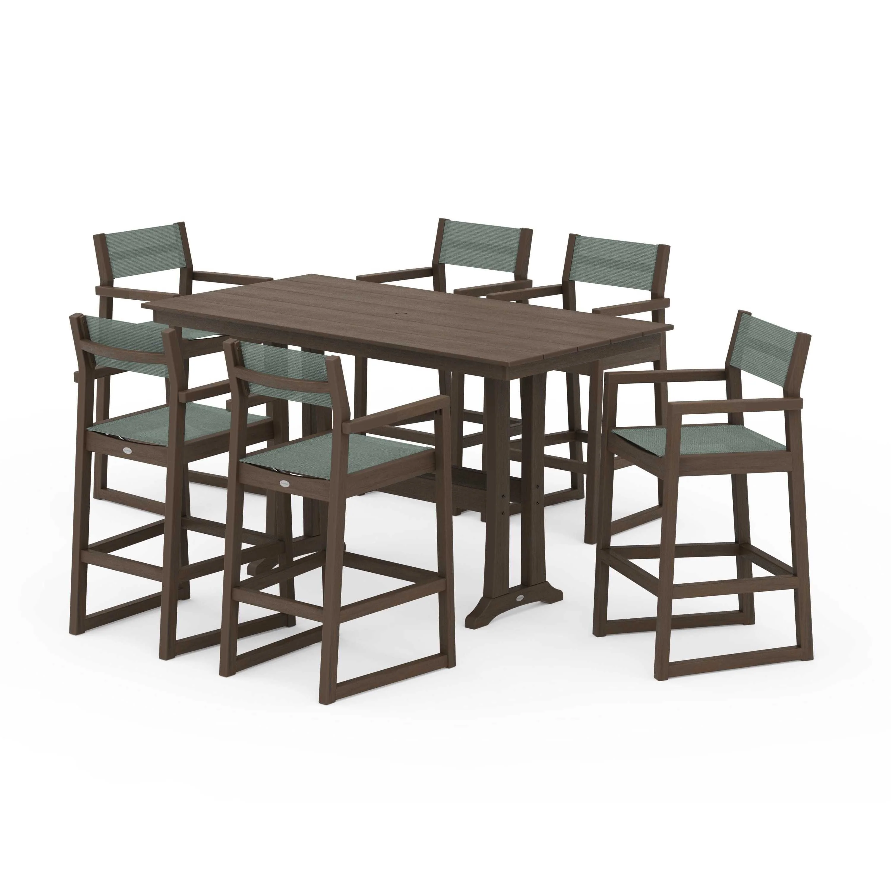 EDGE Sling Arm Chair 7-Piece Farmhouse Bar Set with Trestle Legs - Image 123