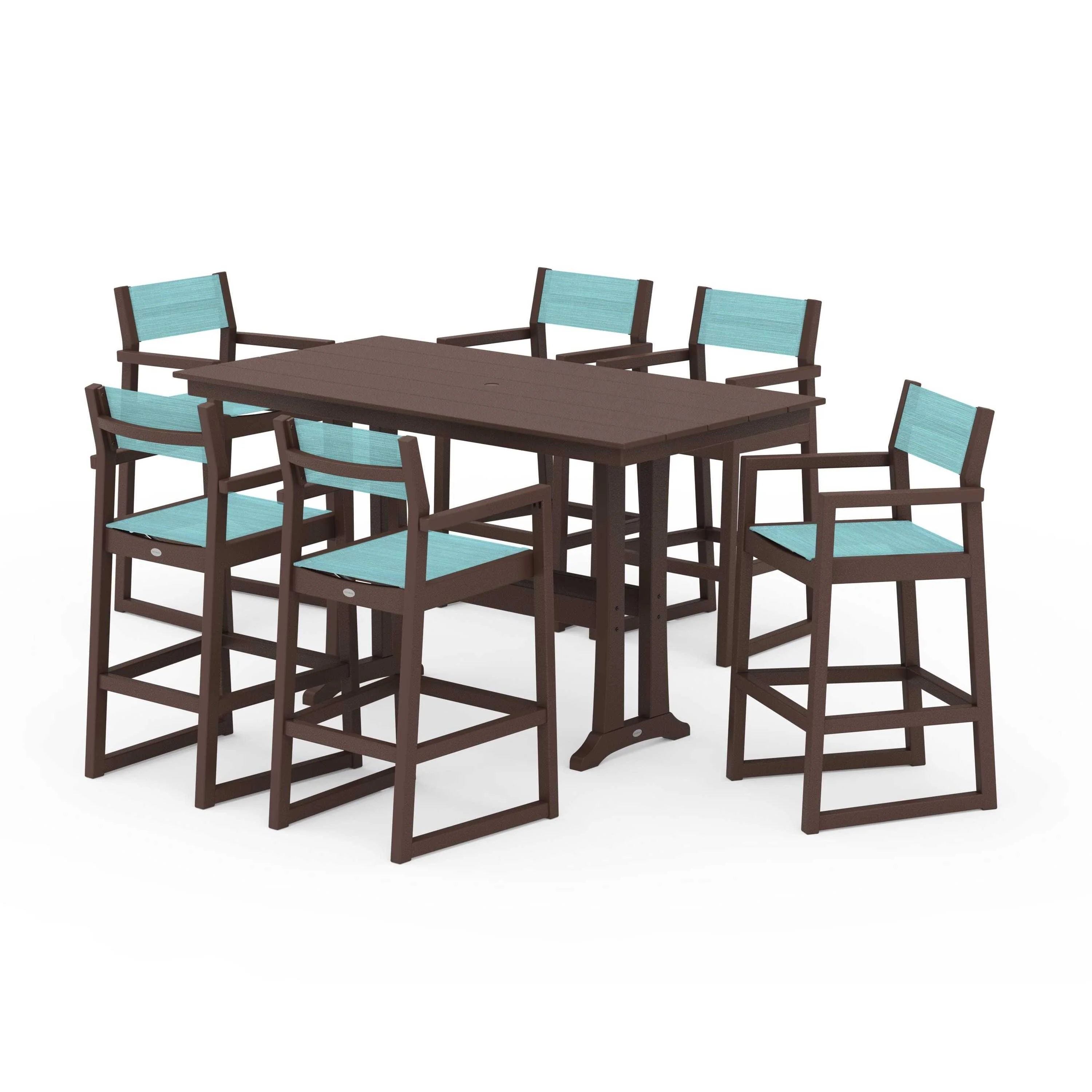 EDGE Sling Arm Chair 7-Piece Farmhouse Bar Set with Trestle Legs - Image 124