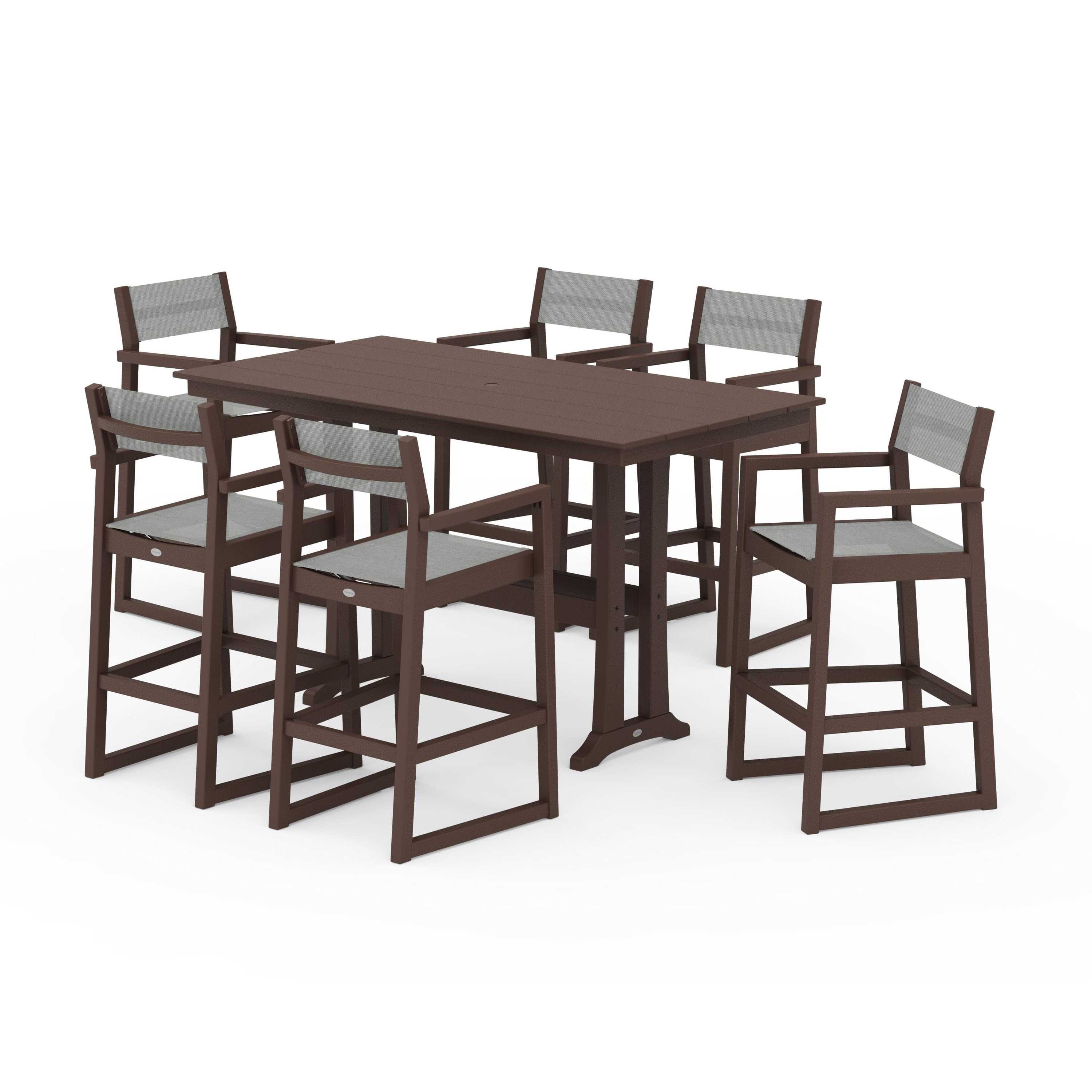 EDGE Sling Arm Chair 7-Piece Farmhouse Bar Set with Trestle Legs - Image 125