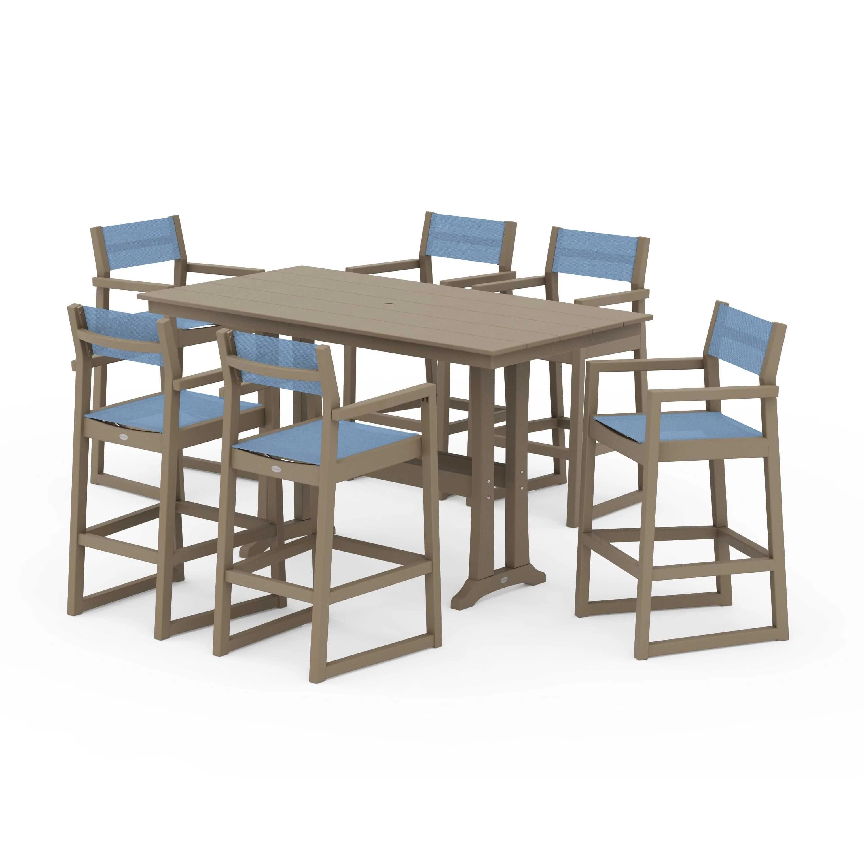EDGE Sling Arm Chair 7-Piece Farmhouse Bar Set with Trestle Legs - Image 126