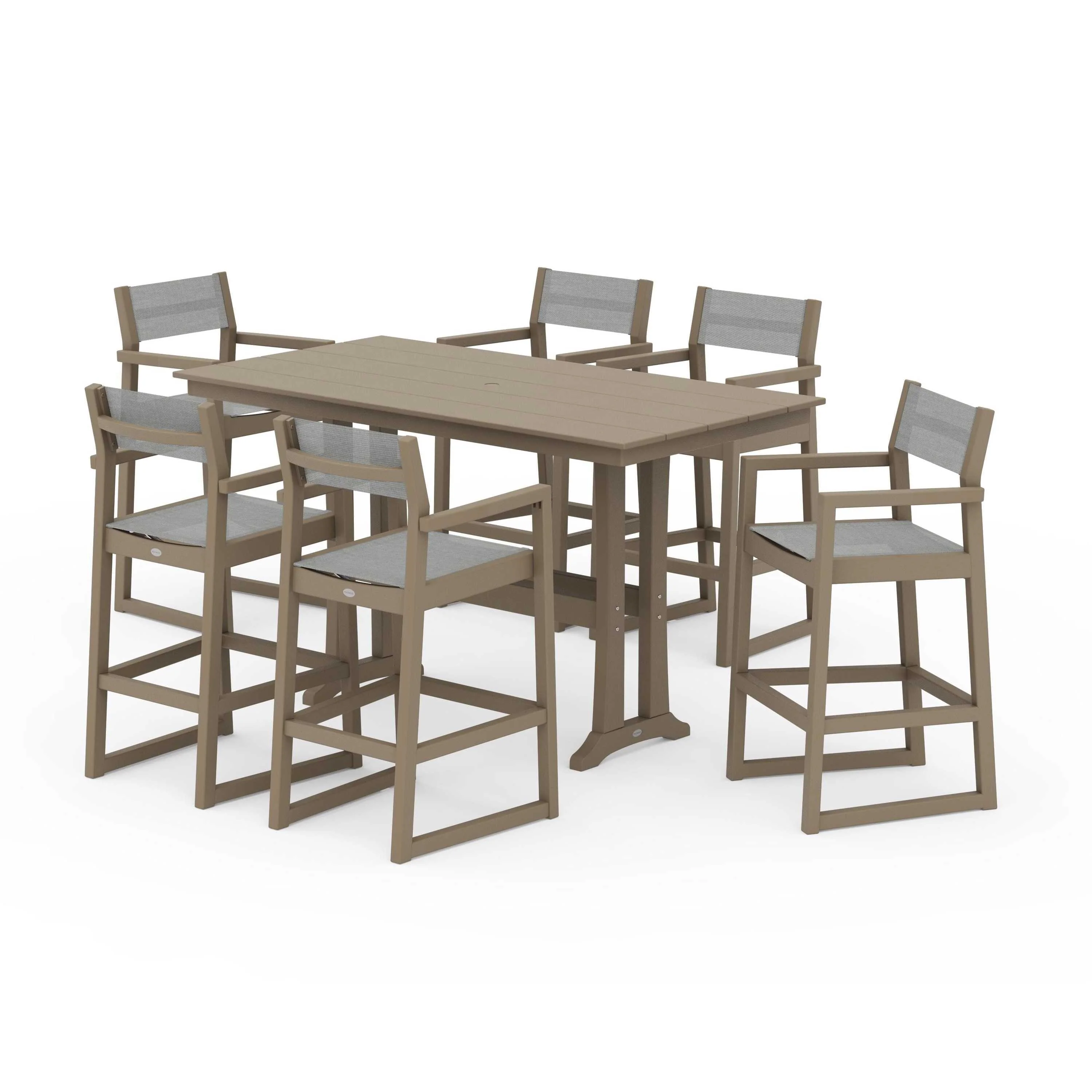 EDGE Sling Arm Chair 7-Piece Farmhouse Bar Set with Trestle Legs - Image 127