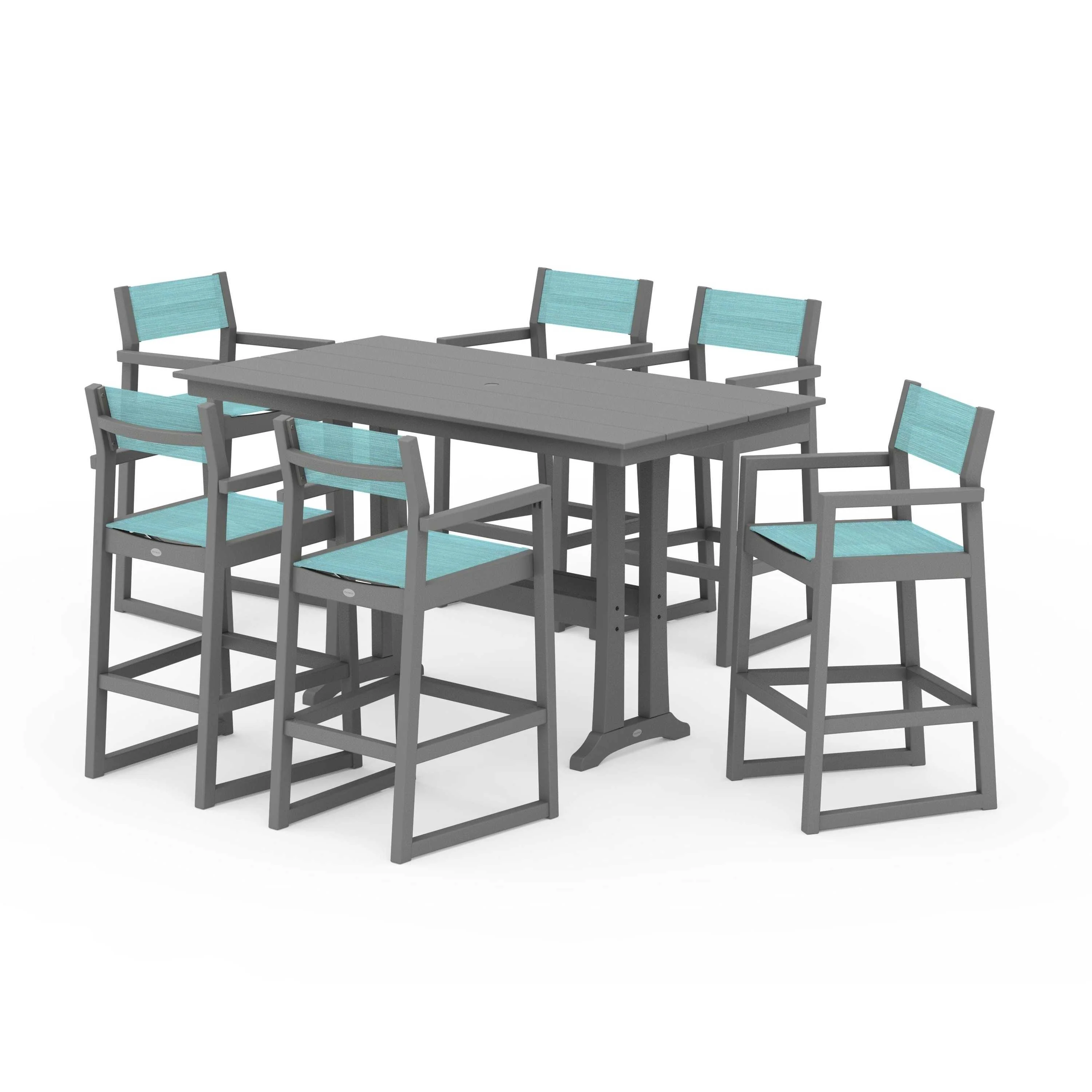 EDGE Sling Arm Chair 7-Piece Farmhouse Bar Set with Trestle Legs - Image 128