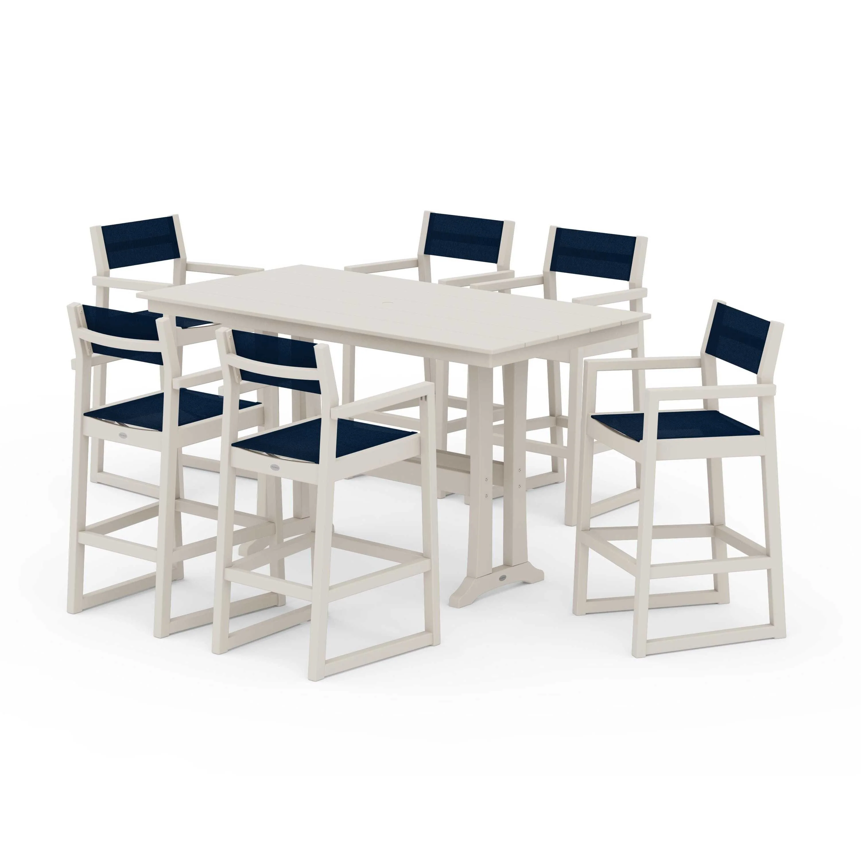 EDGE Sling Arm Chair 7-Piece Farmhouse Bar Set with Trestle Legs - Image 129