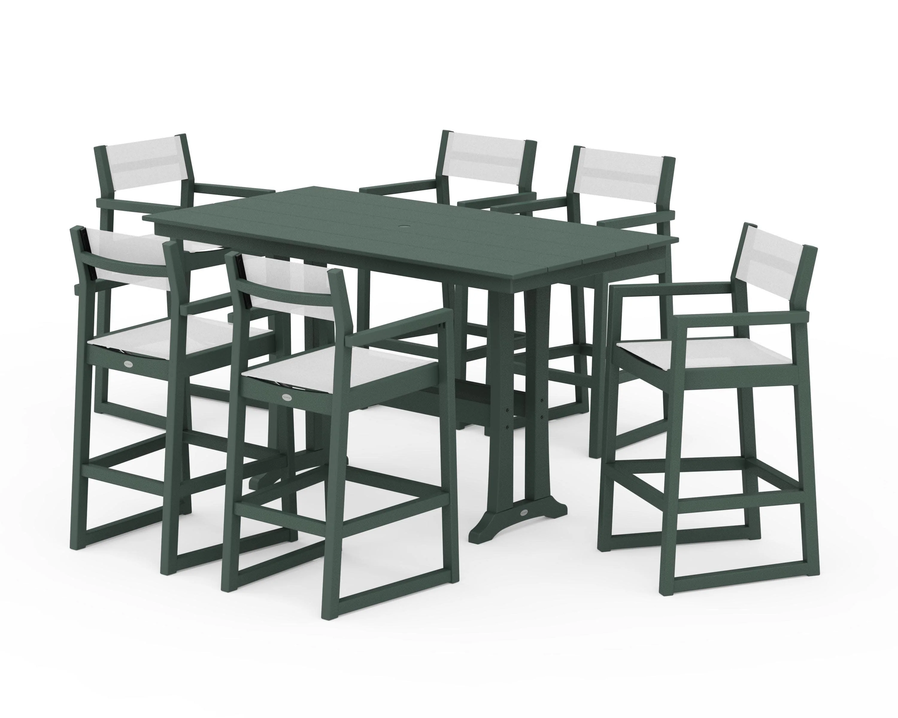 EDGE Sling Arm Chair 7-Piece Farmhouse Bar Set with Trestle Legs - Image 13