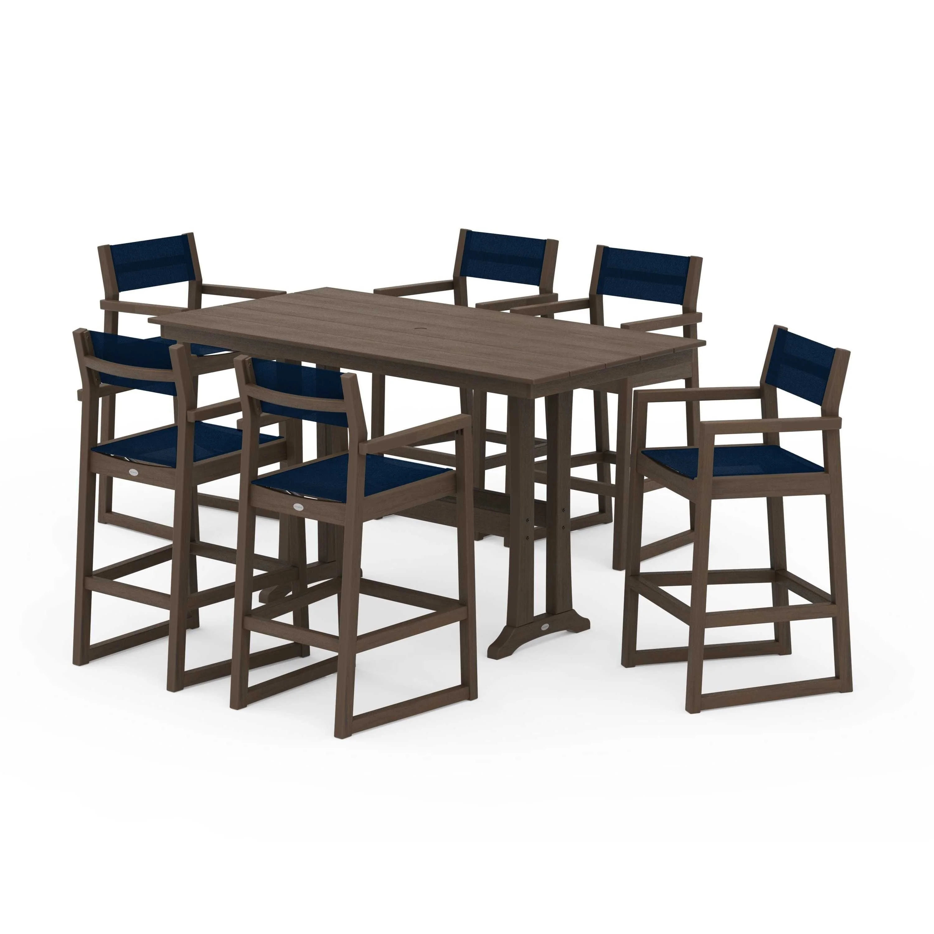 EDGE Sling Arm Chair 7-Piece Farmhouse Bar Set with Trestle Legs - Image 130