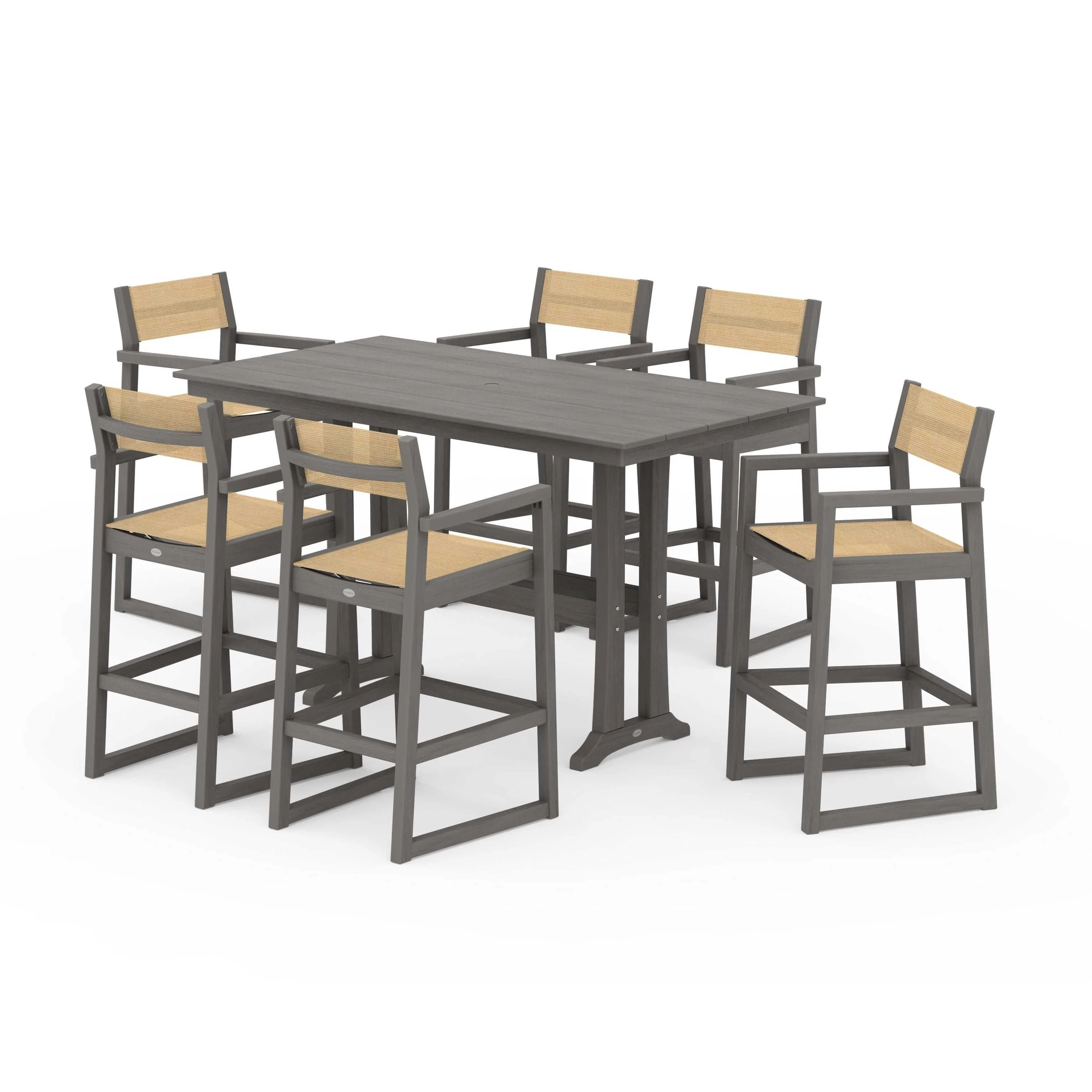 EDGE Sling Arm Chair 7-Piece Farmhouse Bar Set with Trestle Legs - Image 131