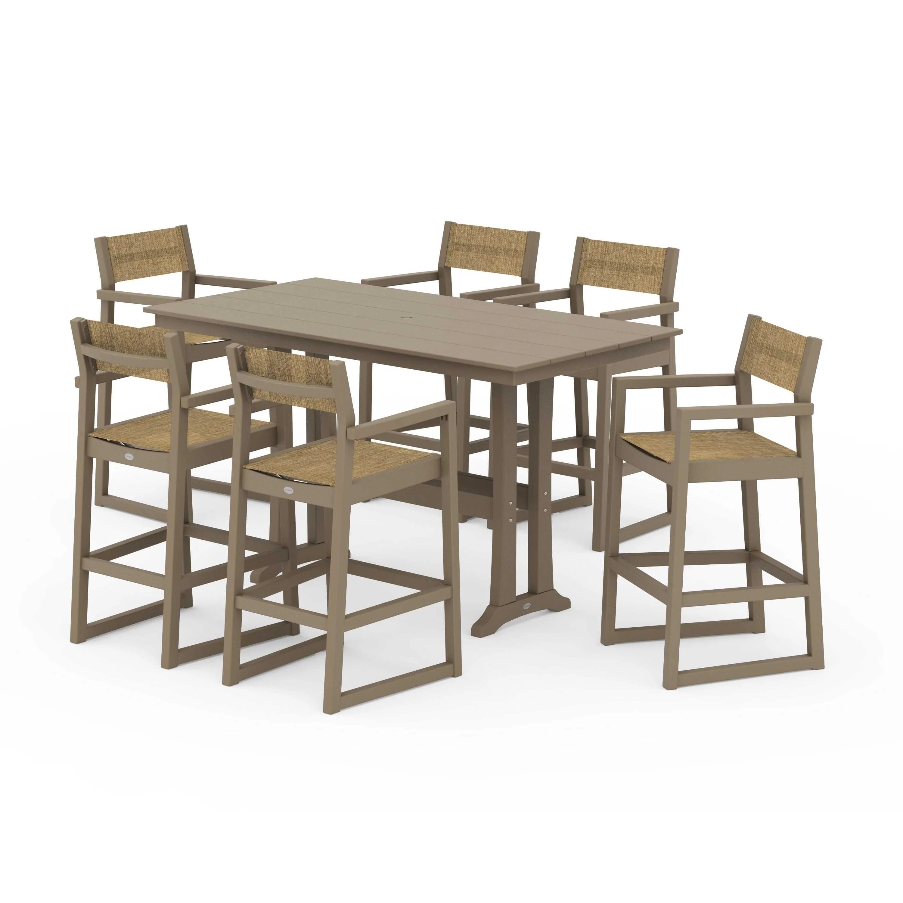 EDGE Sling Arm Chair 7-Piece Farmhouse Bar Set with Trestle Legs - Image 132