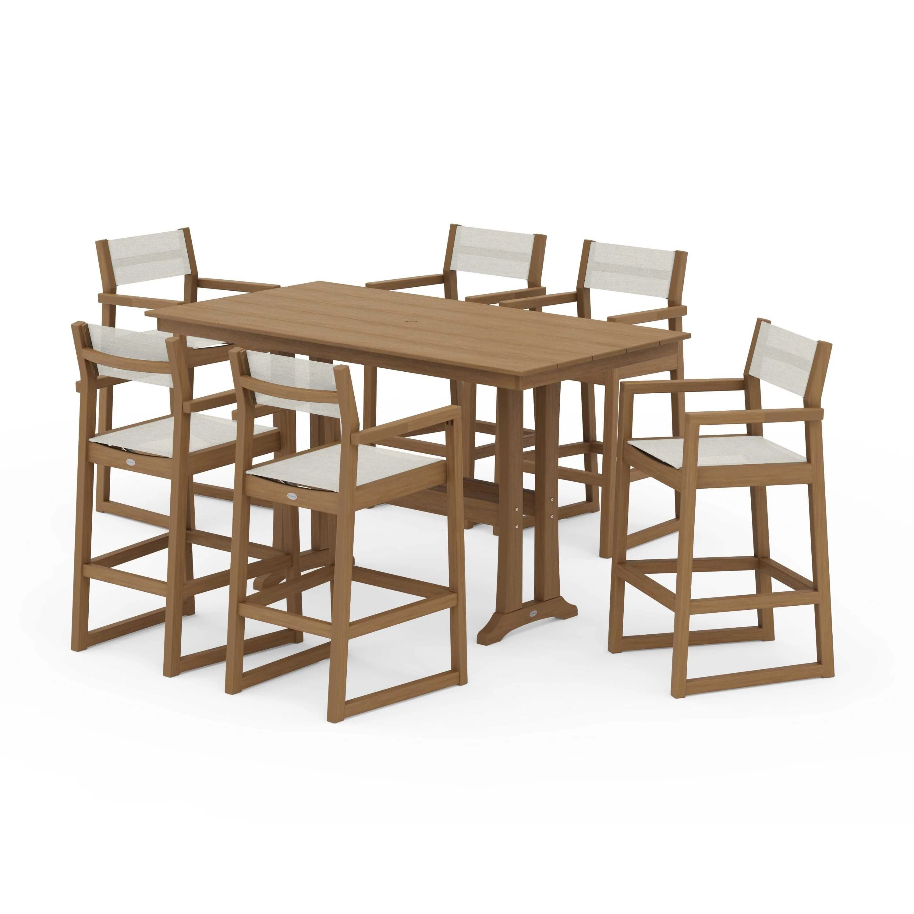 EDGE Sling Arm Chair 7-Piece Farmhouse Bar Set with Trestle Legs - Image 133