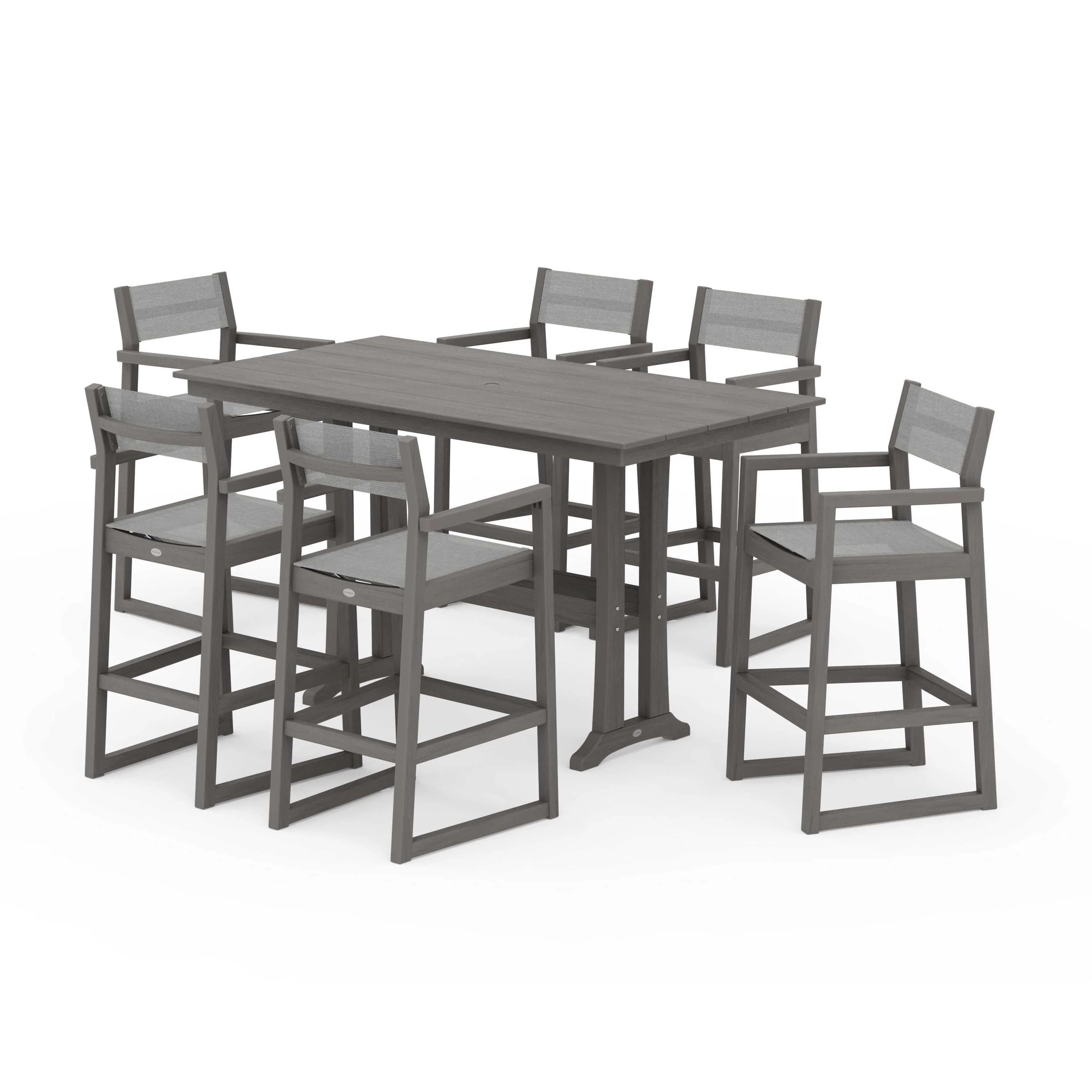 EDGE Sling Arm Chair 7-Piece Farmhouse Bar Set with Trestle Legs - Image 134