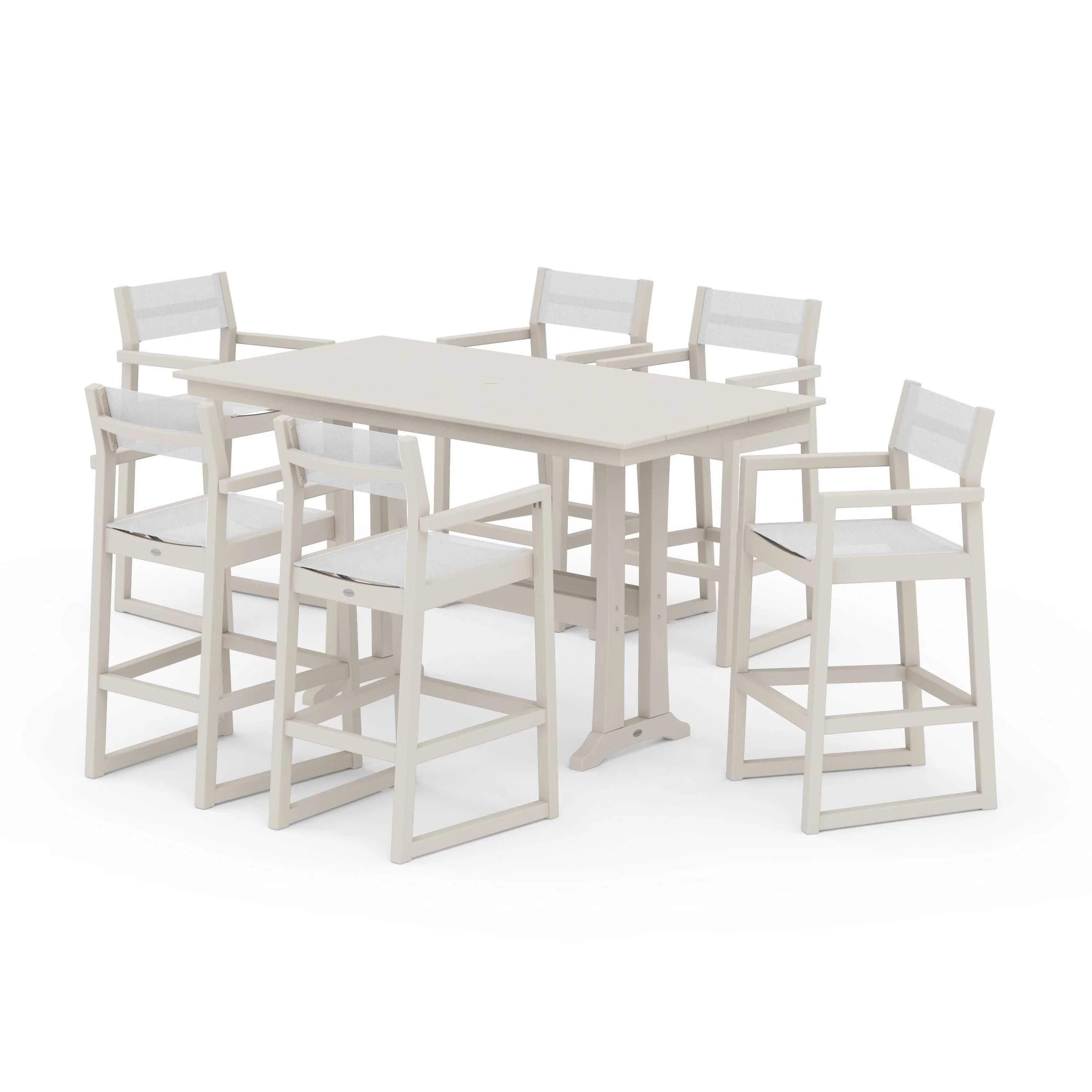 EDGE Sling Arm Chair 7-Piece Farmhouse Bar Set with Trestle Legs - Image 135
