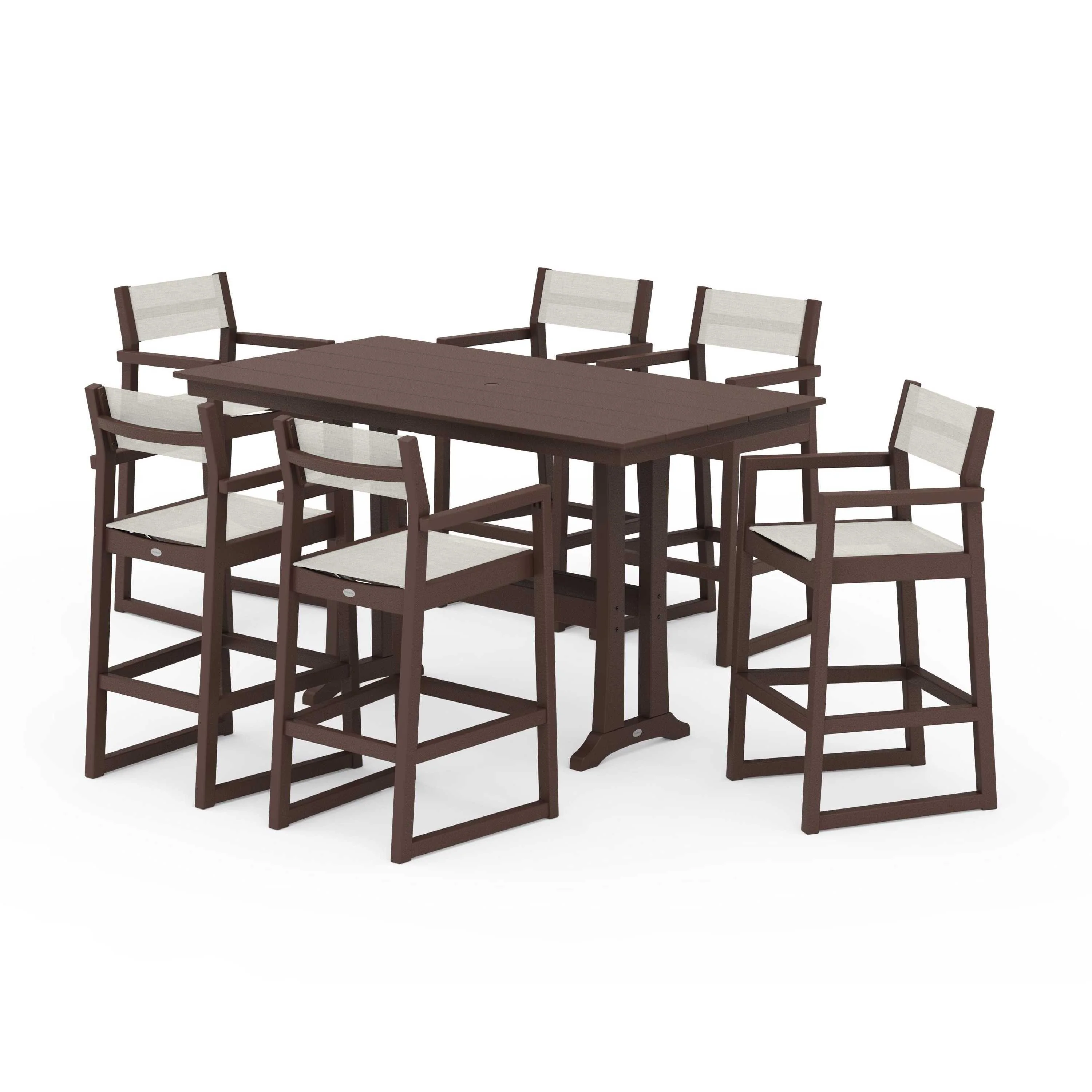 EDGE Sling Arm Chair 7-Piece Farmhouse Bar Set with Trestle Legs - Image 136