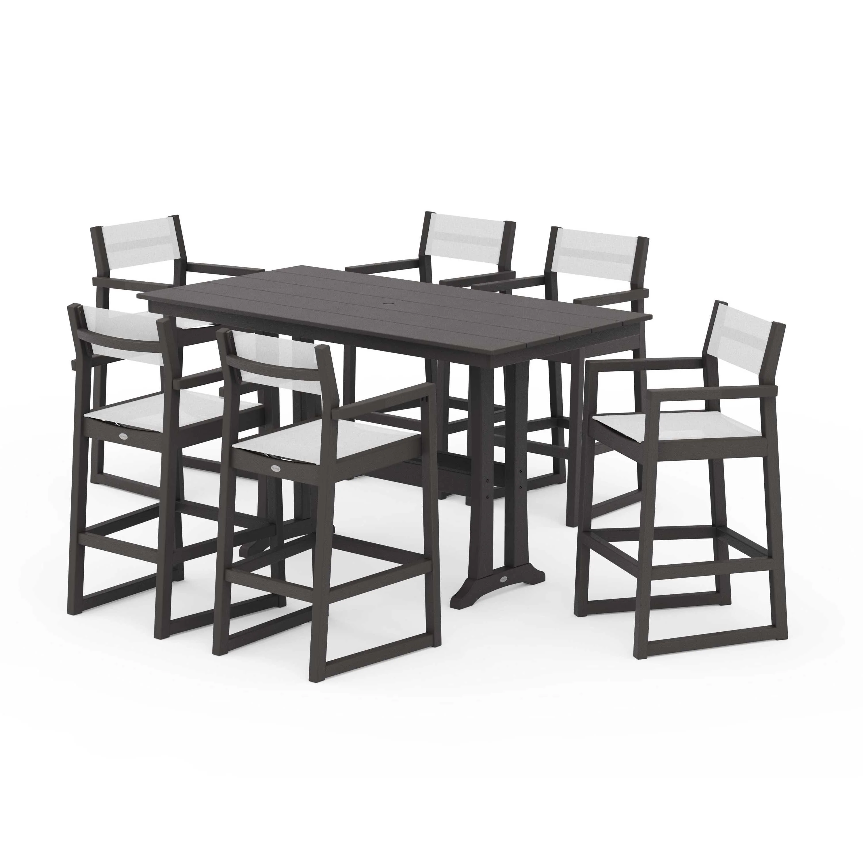 EDGE Sling Arm Chair 7-Piece Farmhouse Bar Set with Trestle Legs - Image 137