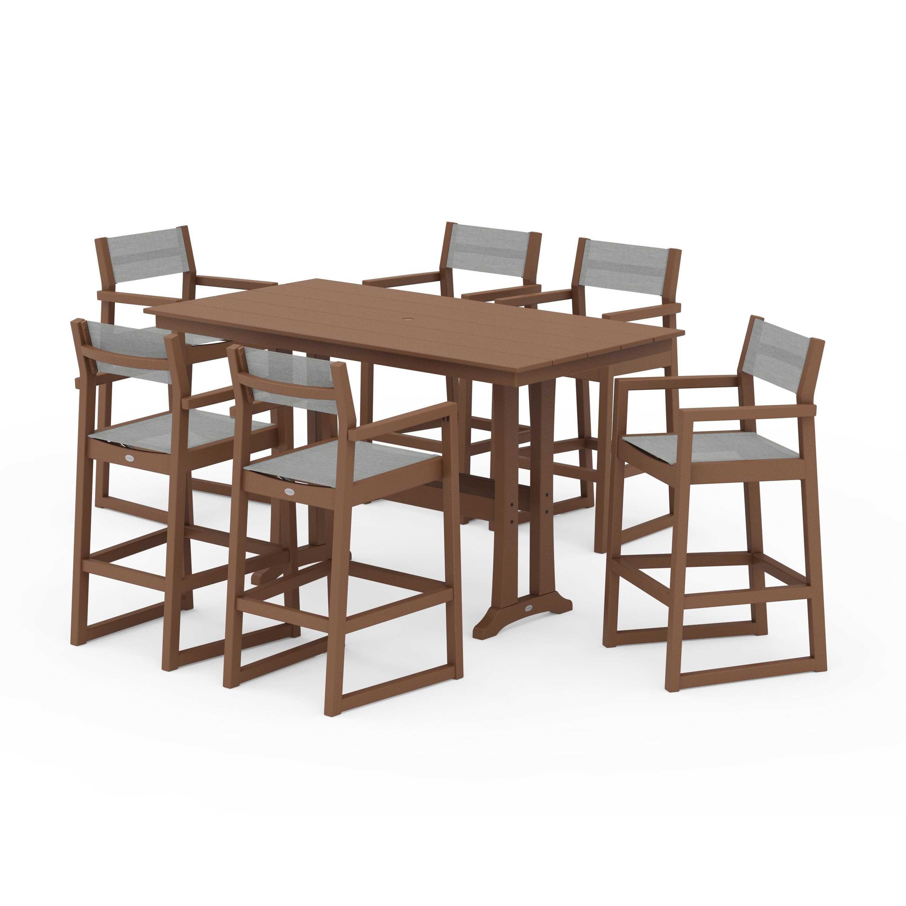 EDGE Sling Arm Chair 7-Piece Farmhouse Bar Set with Trestle Legs - Image 138