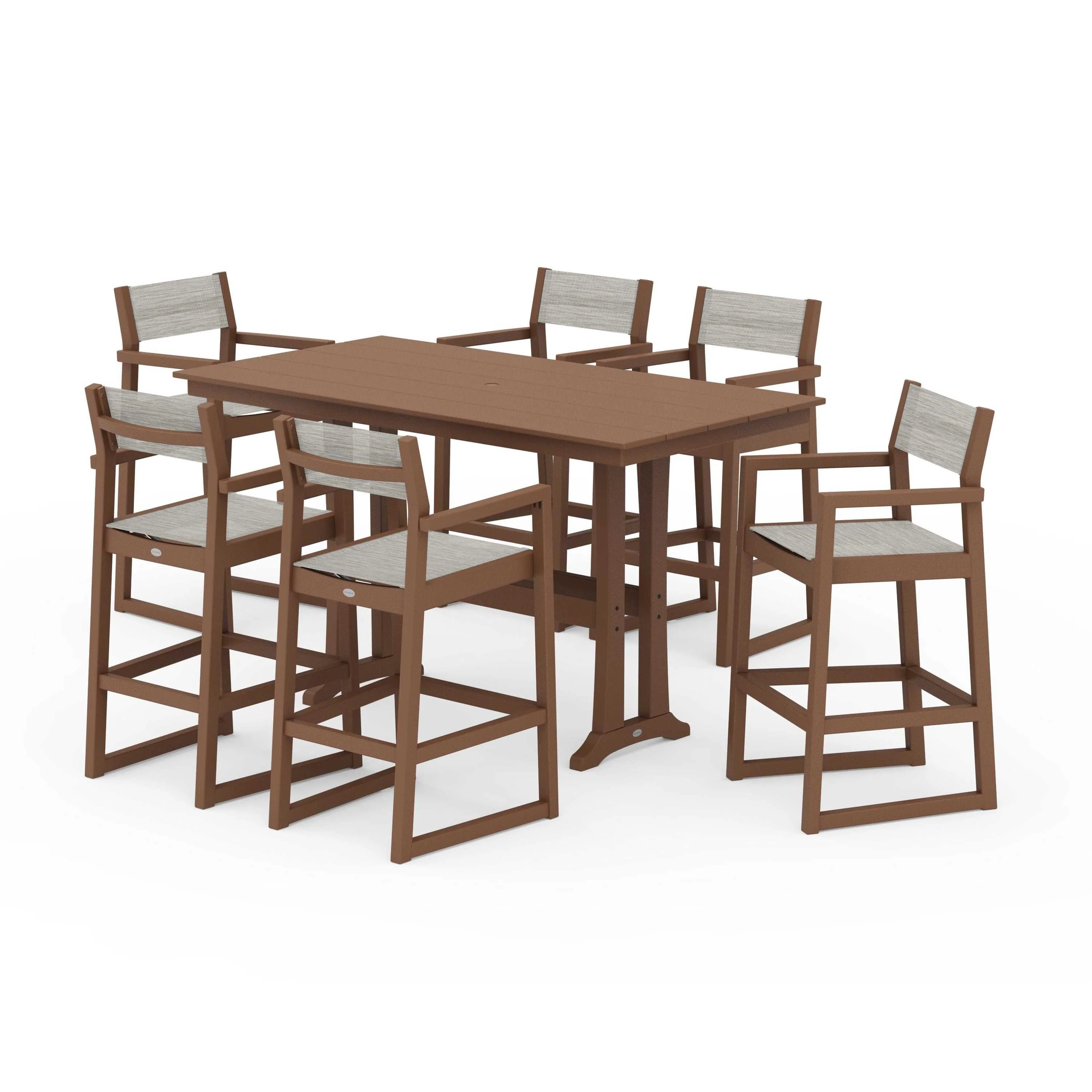 EDGE Sling Arm Chair 7-Piece Farmhouse Bar Set with Trestle Legs - Image 139