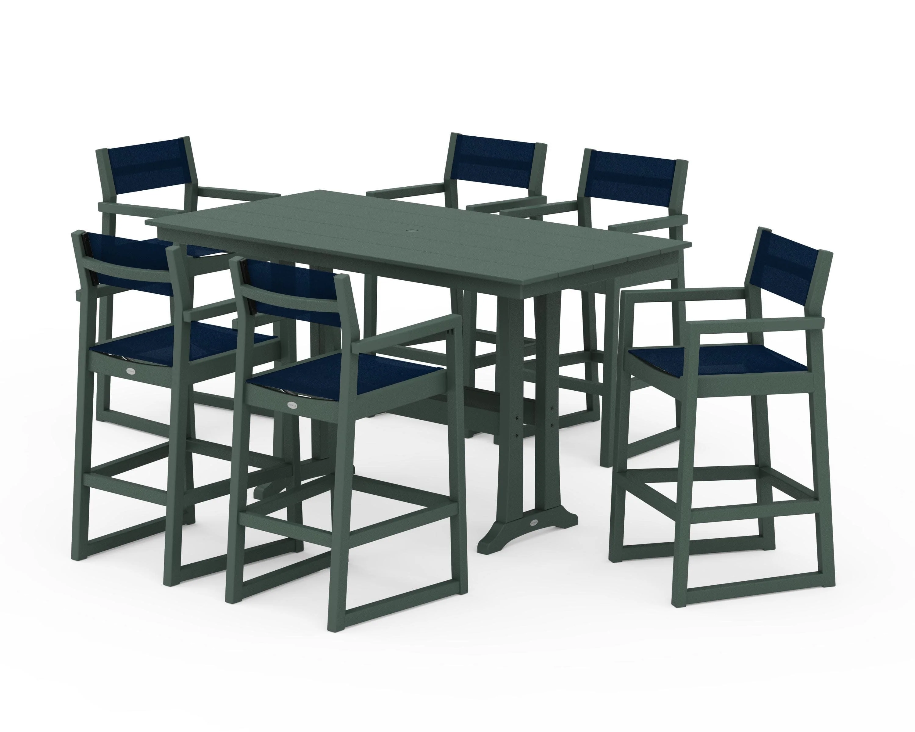 EDGE Sling Arm Chair 7-Piece Farmhouse Bar Set with Trestle Legs - Image 14