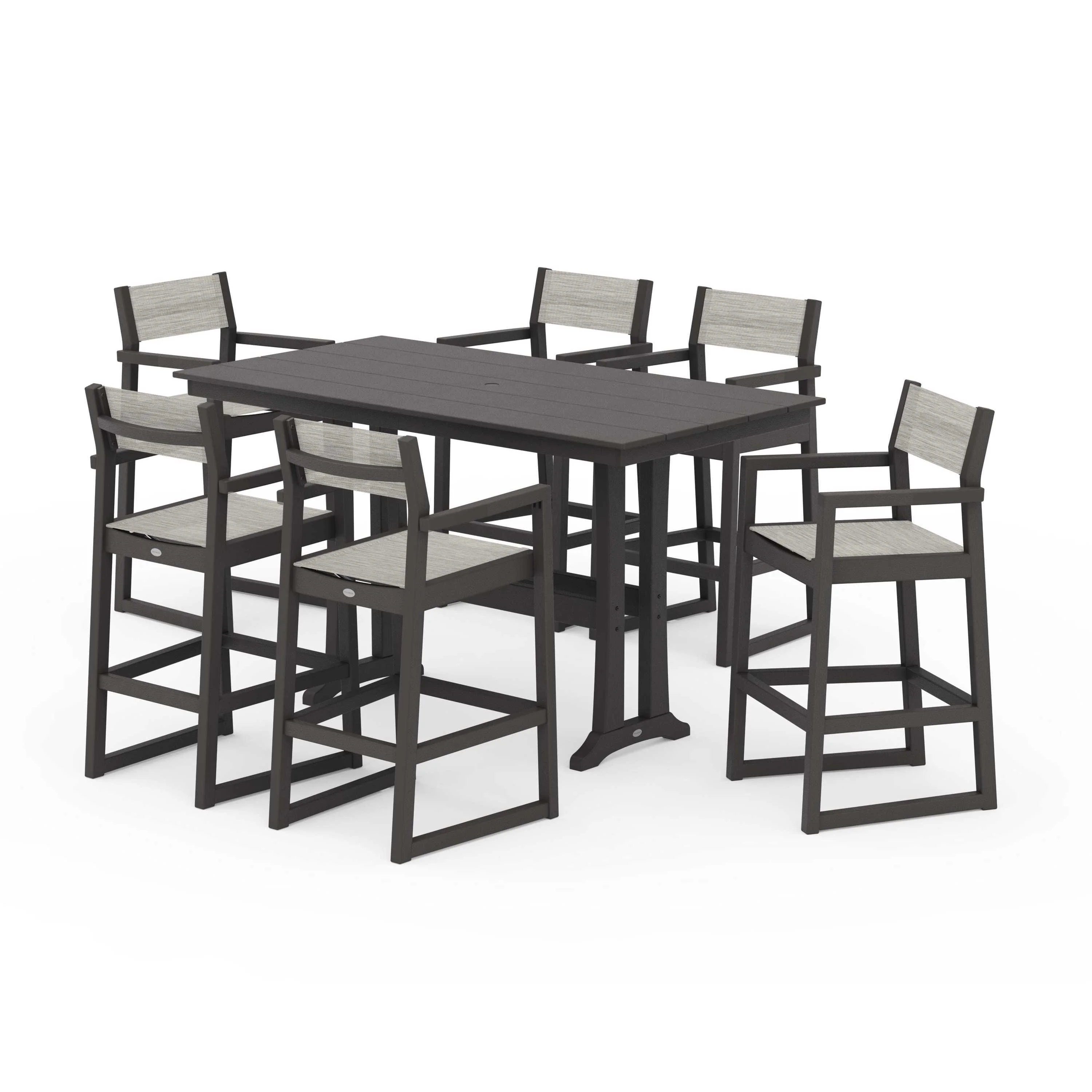 EDGE Sling Arm Chair 7-Piece Farmhouse Bar Set with Trestle Legs - Image 140