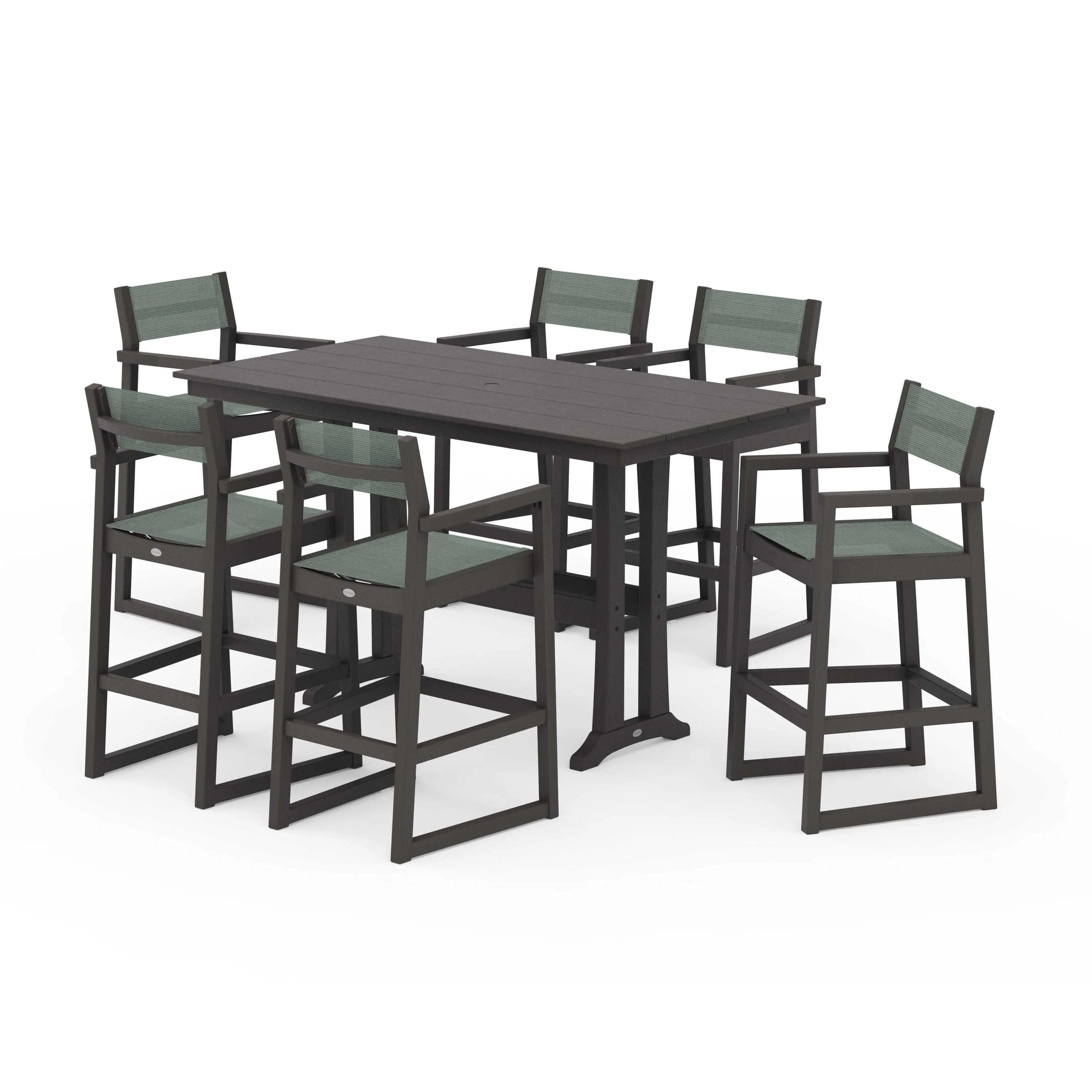 EDGE Sling Arm Chair 7-Piece Farmhouse Bar Set with Trestle Legs - Image 141