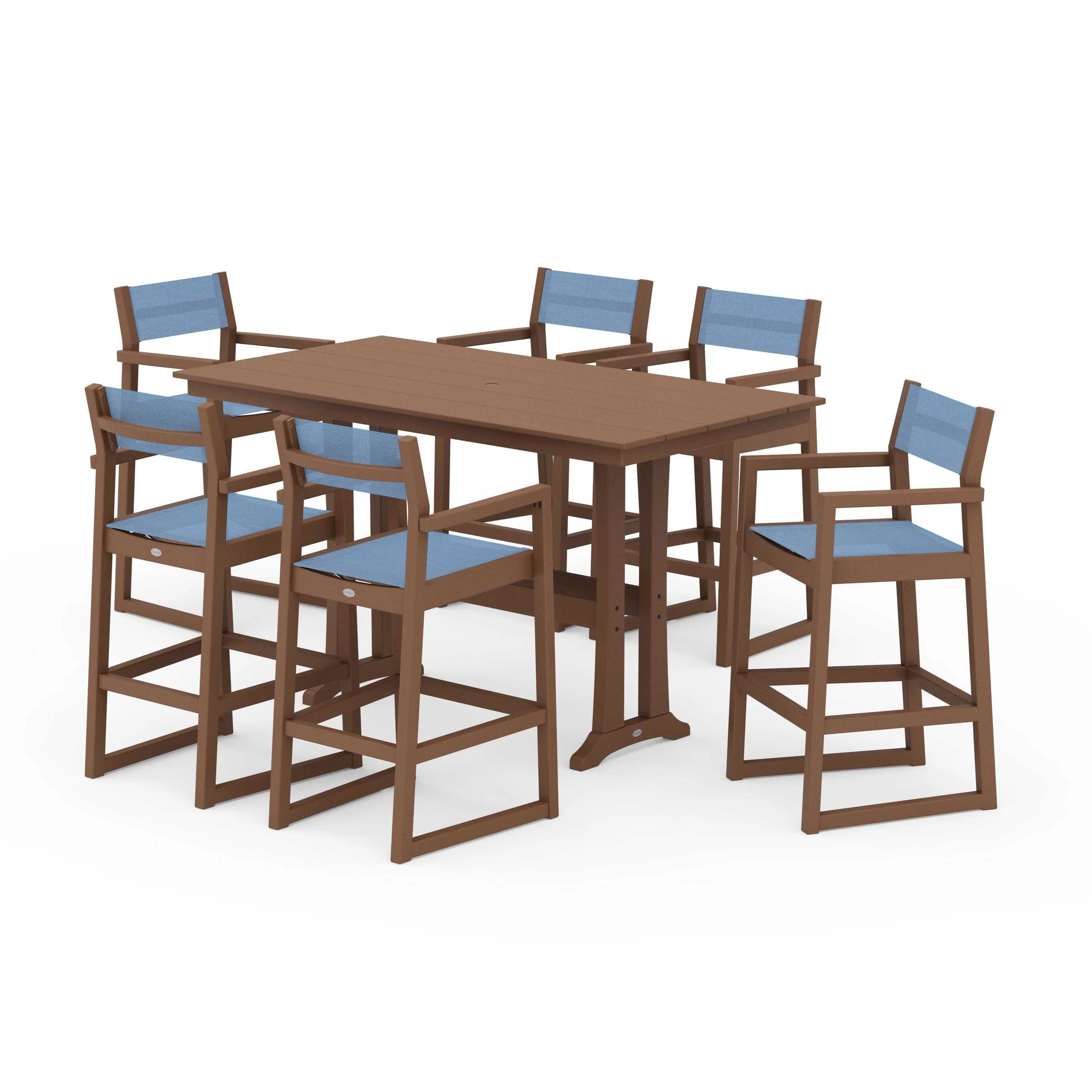EDGE Sling Arm Chair 7-Piece Farmhouse Bar Set with Trestle Legs - Image 142