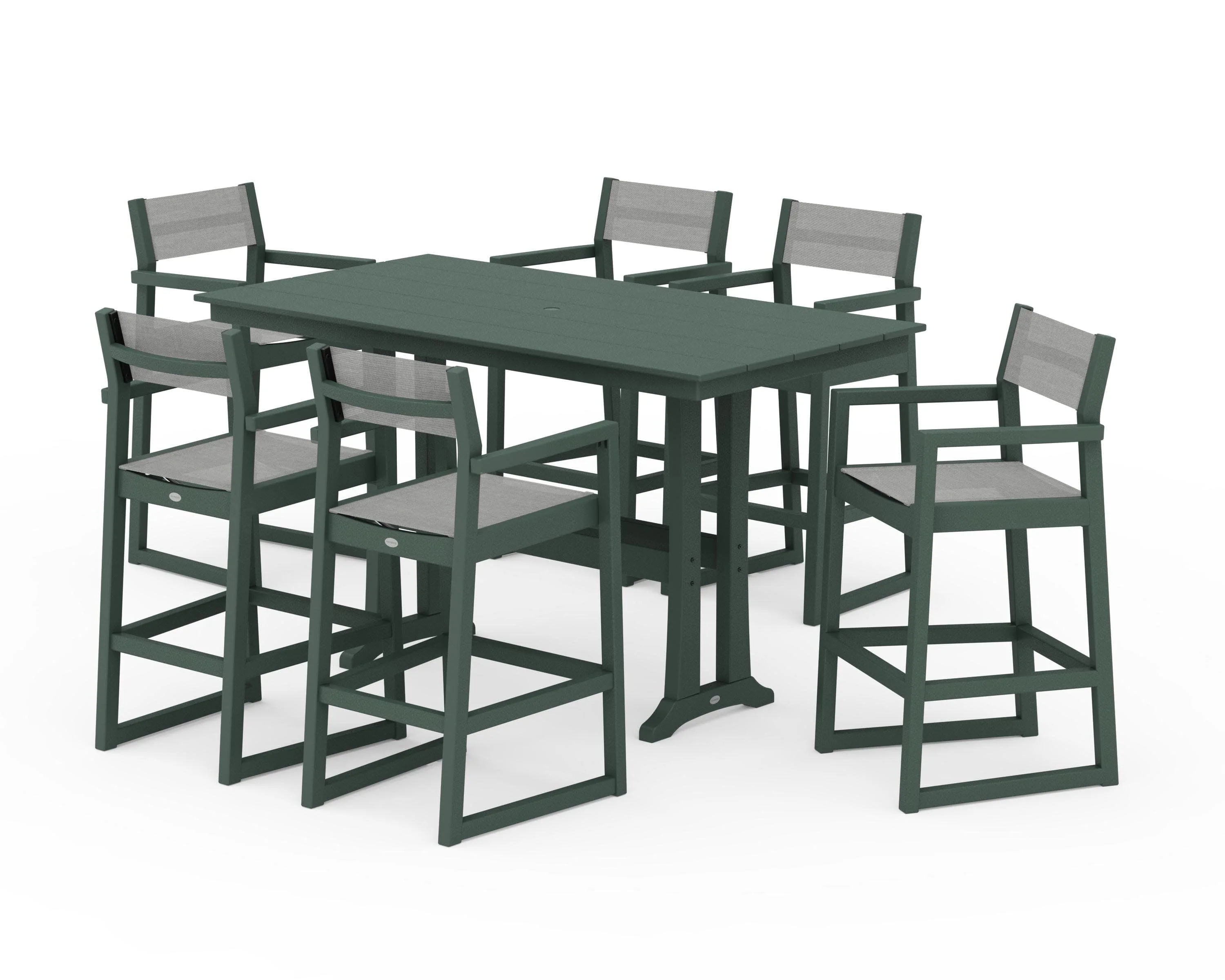 EDGE Sling Arm Chair 7-Piece Farmhouse Bar Set with Trestle Legs - Image 15