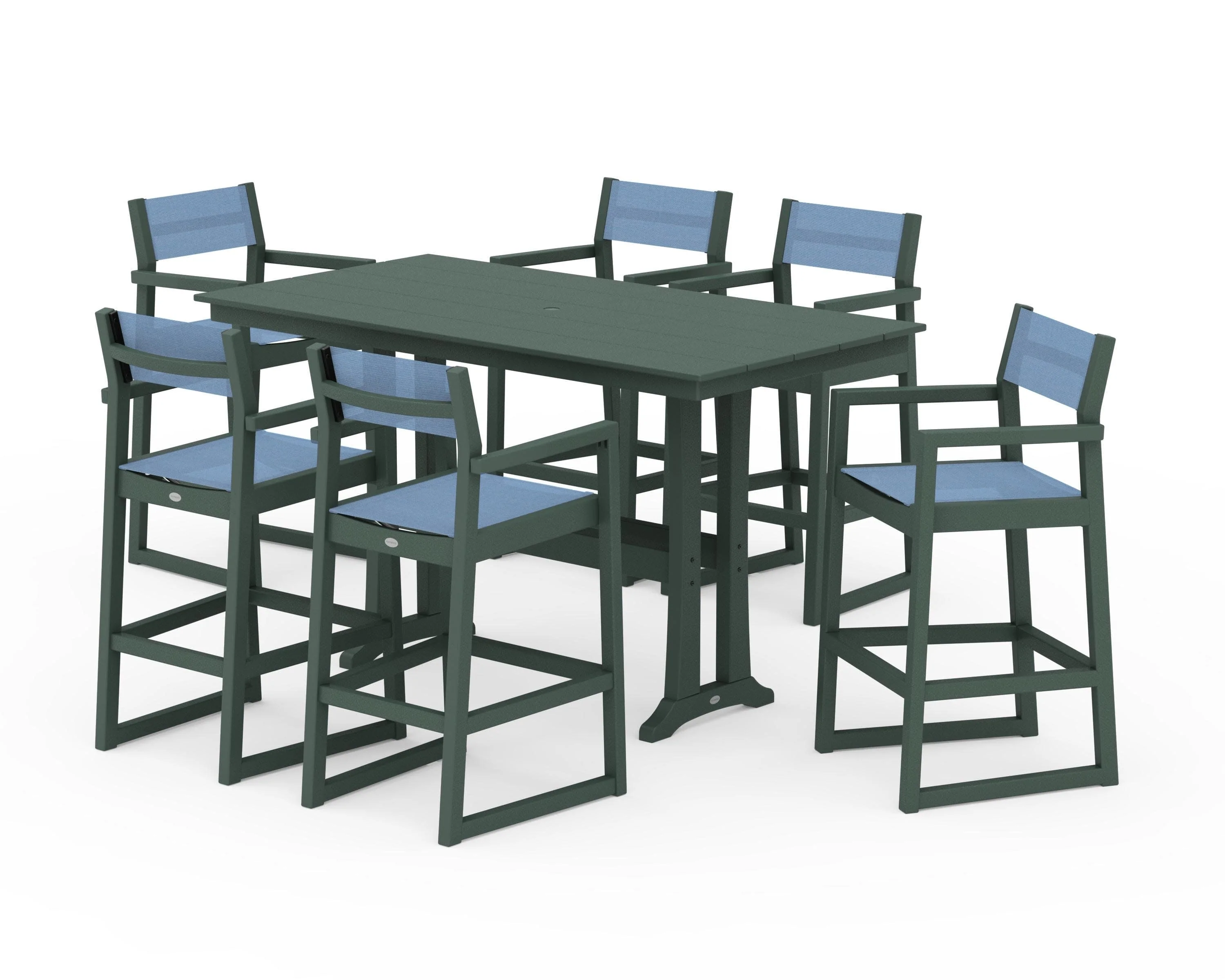 EDGE Sling Arm Chair 7-Piece Farmhouse Bar Set with Trestle Legs - Image 16