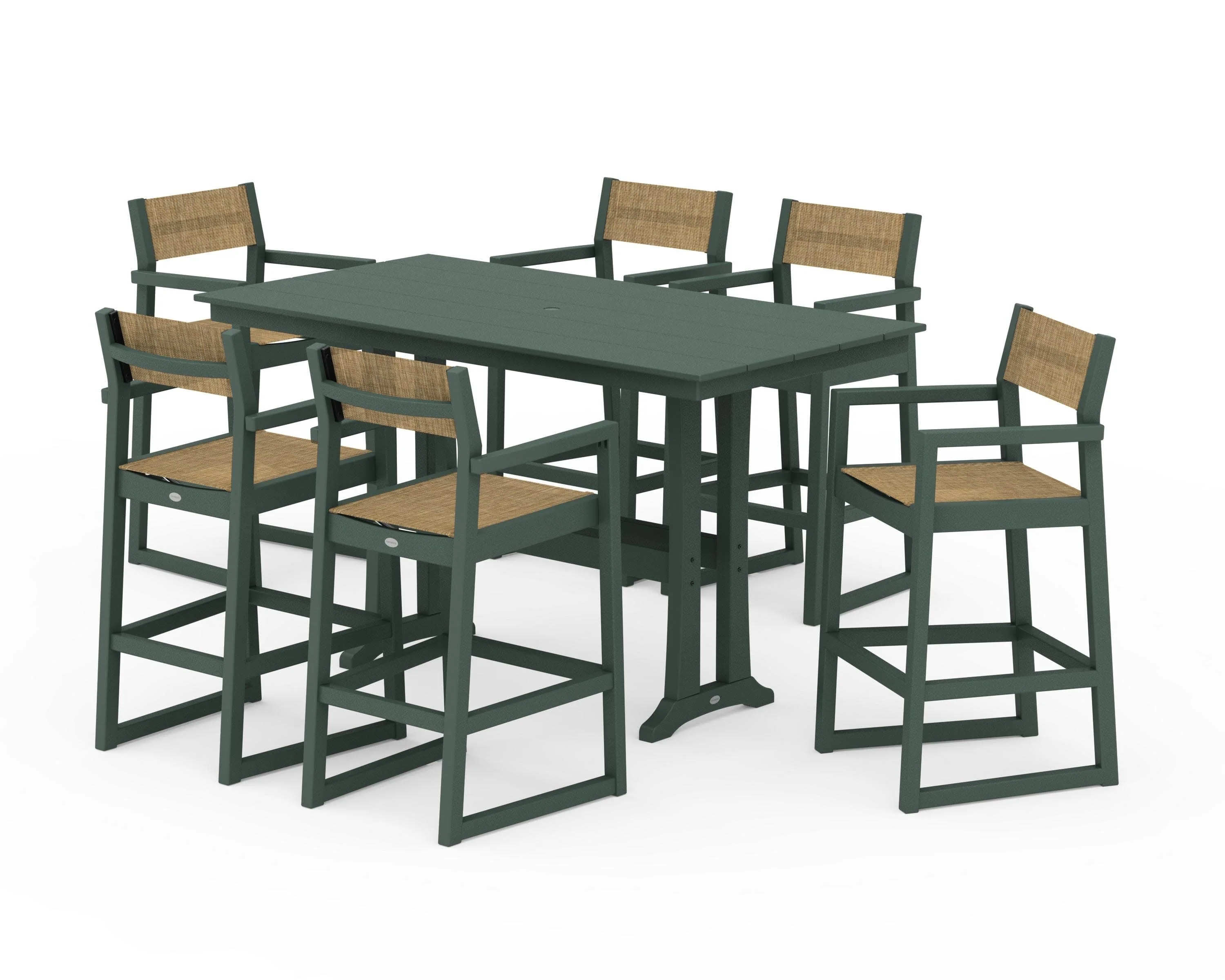 EDGE Sling Arm Chair 7-Piece Farmhouse Bar Set with Trestle Legs - Image 17