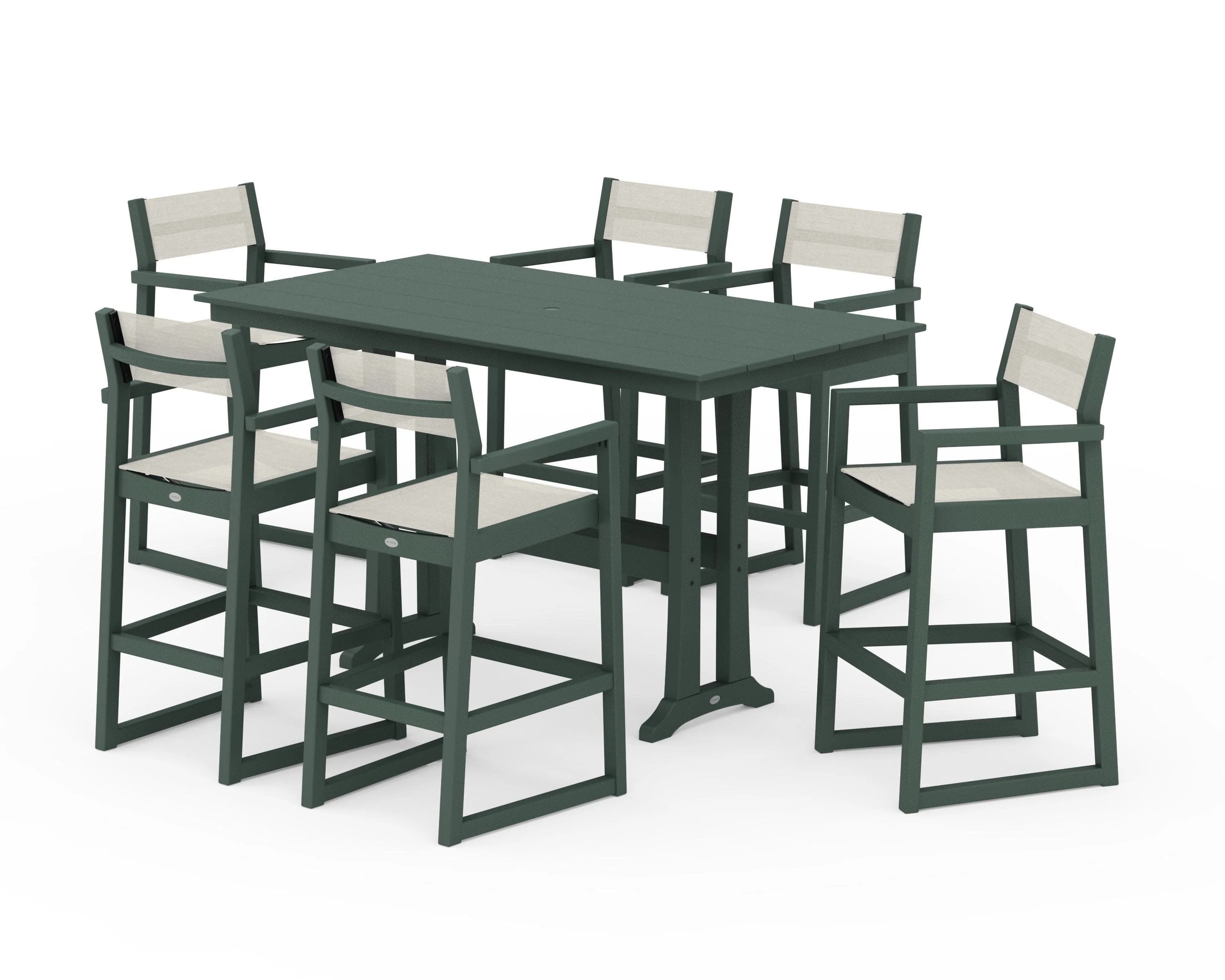 EDGE Sling Arm Chair 7-Piece Farmhouse Bar Set with Trestle Legs - Image 18