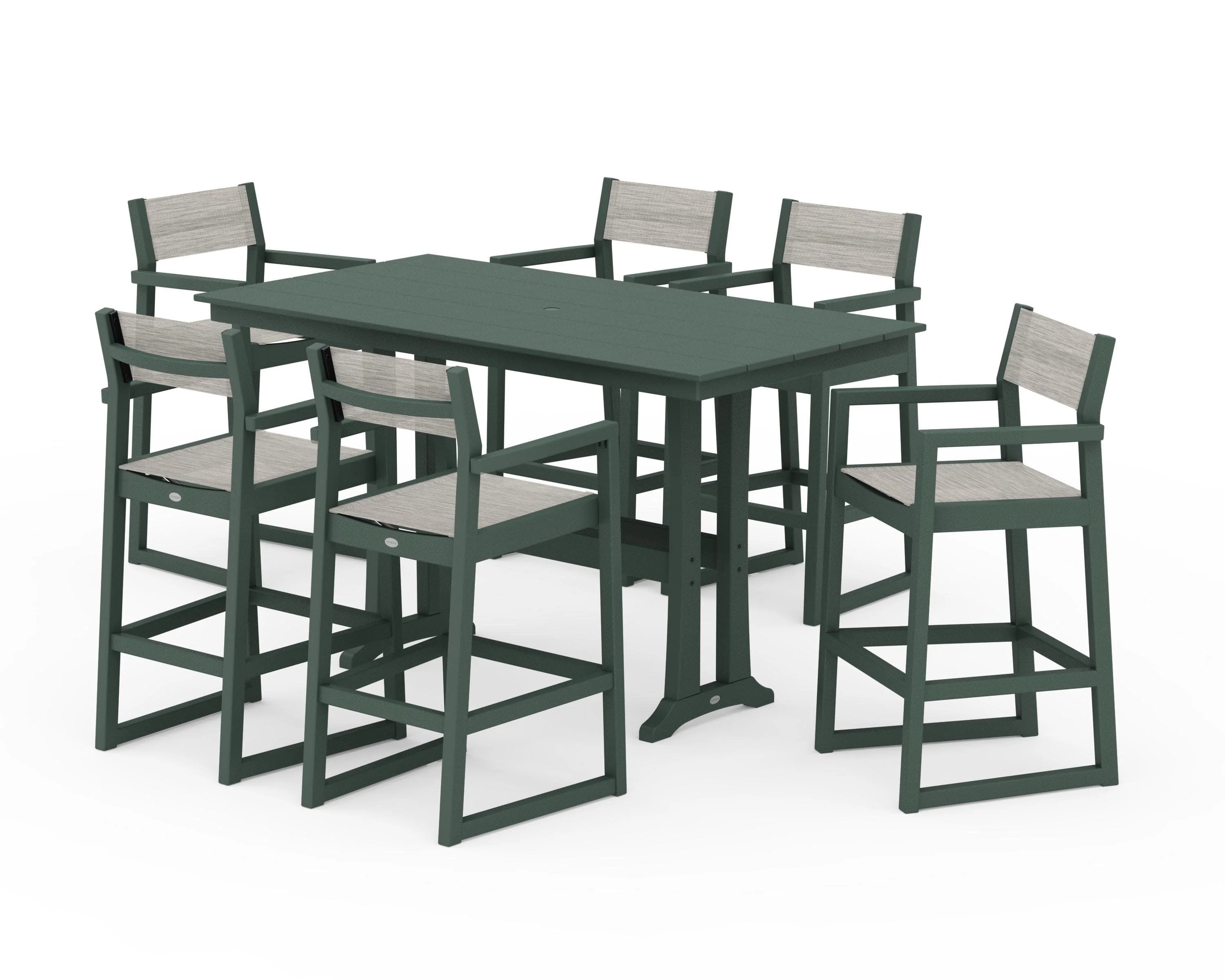 EDGE Sling Arm Chair 7-Piece Farmhouse Bar Set with Trestle Legs - Image 19
