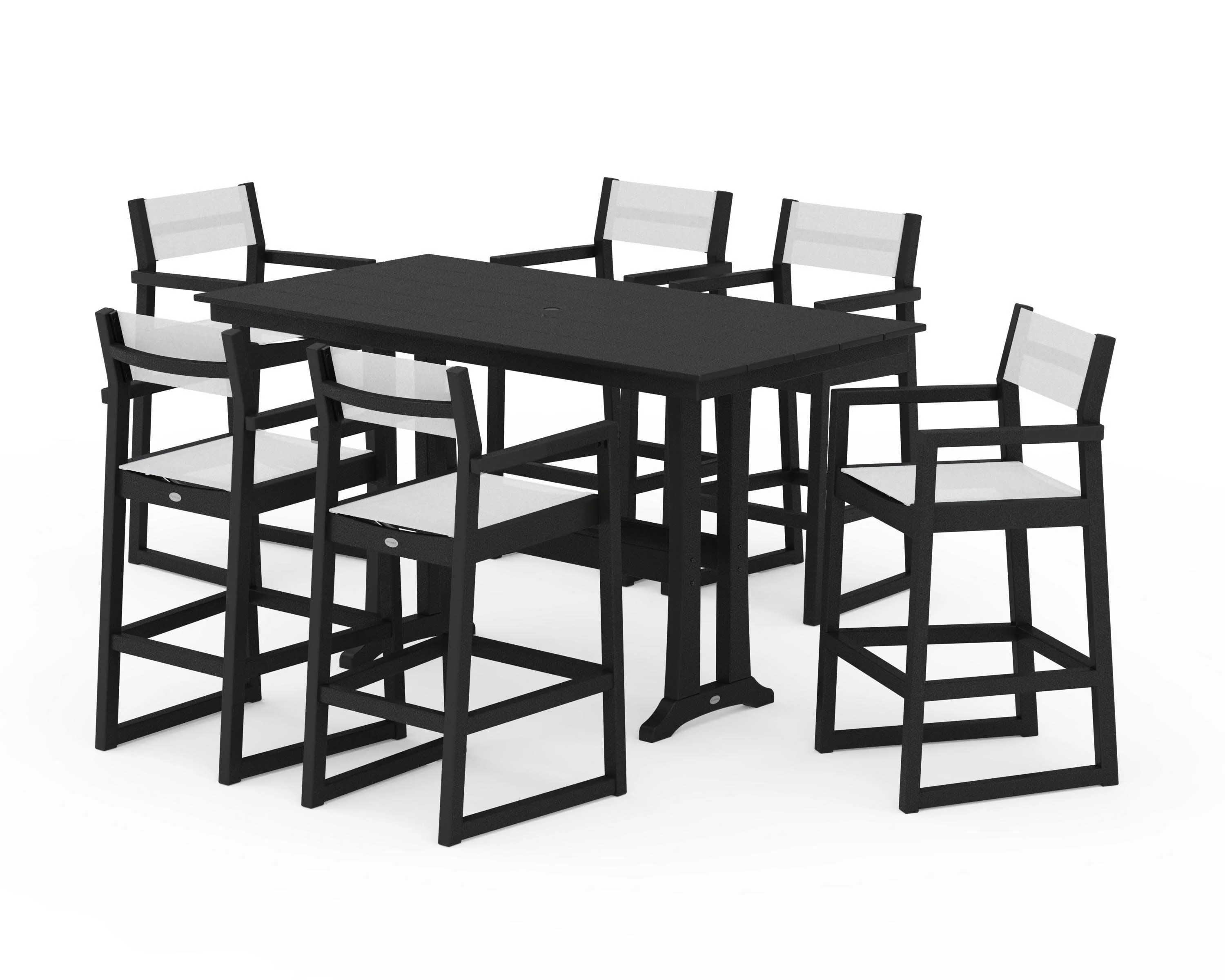EDGE Sling Arm Chair 7-Piece Farmhouse Bar Set with Trestle Legs - Image 2