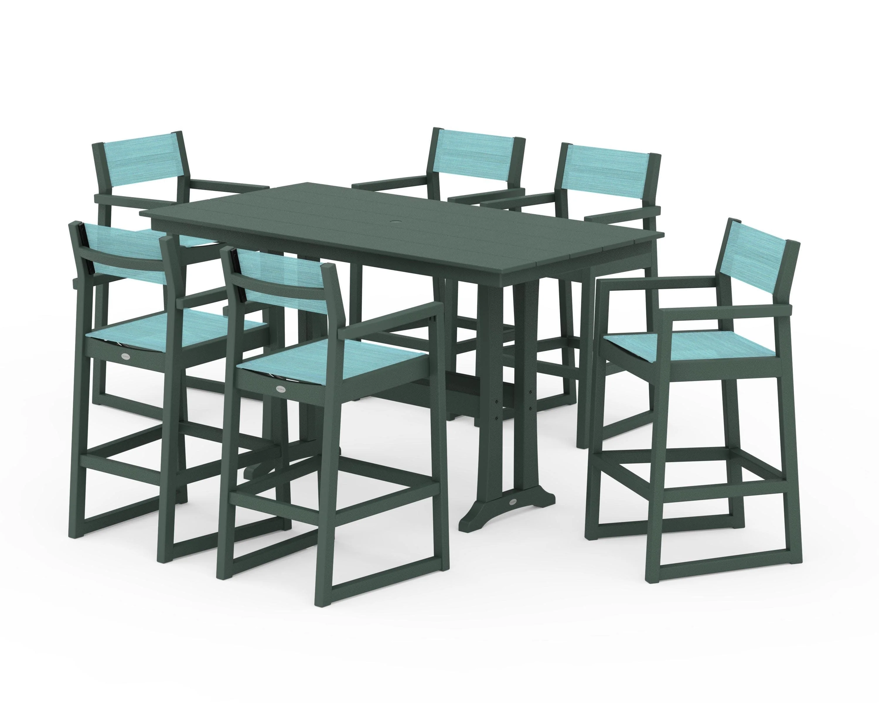 EDGE Sling Arm Chair 7-Piece Farmhouse Bar Set with Trestle Legs - Image 20