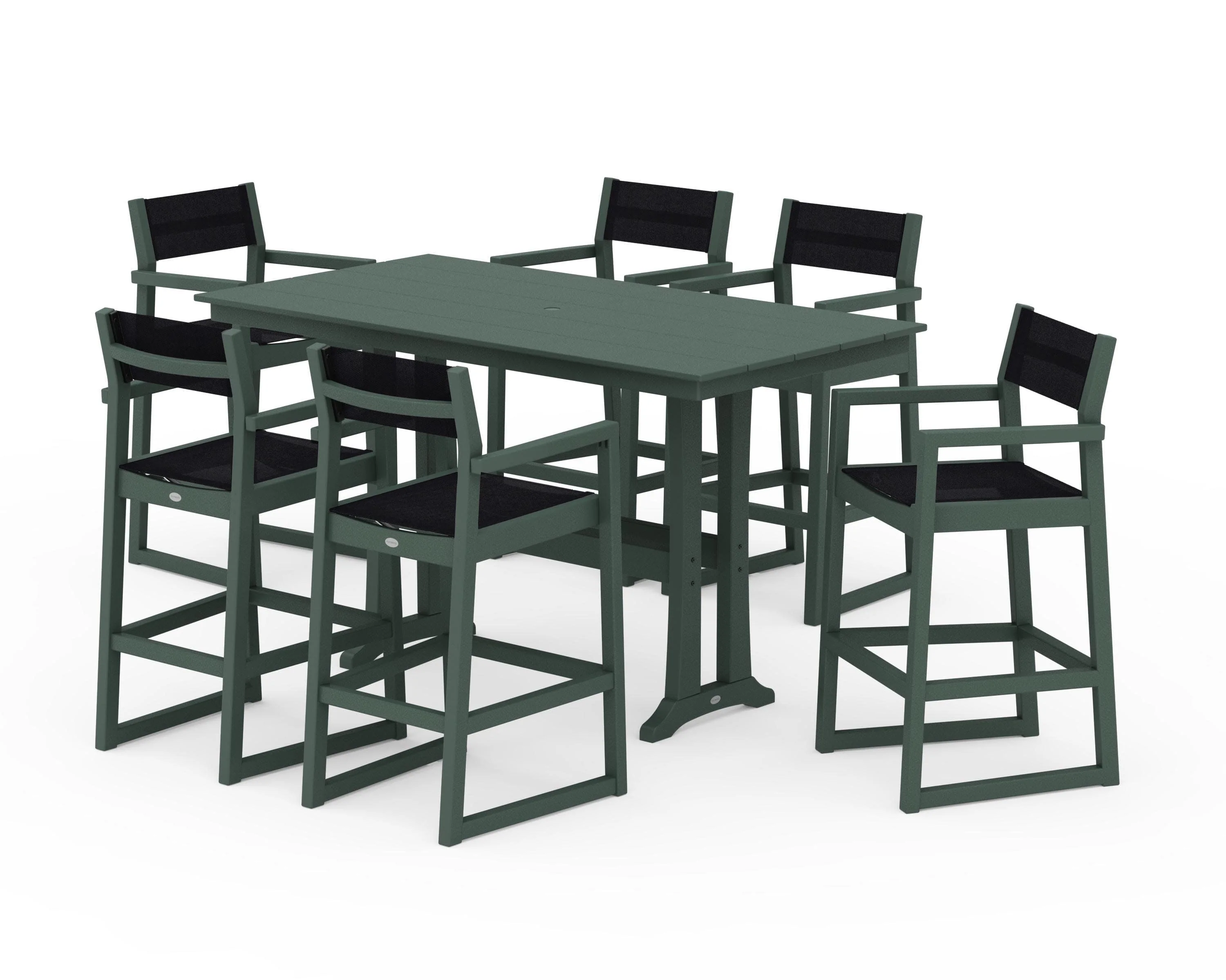 EDGE Sling Arm Chair 7-Piece Farmhouse Bar Set with Trestle Legs - Image 21