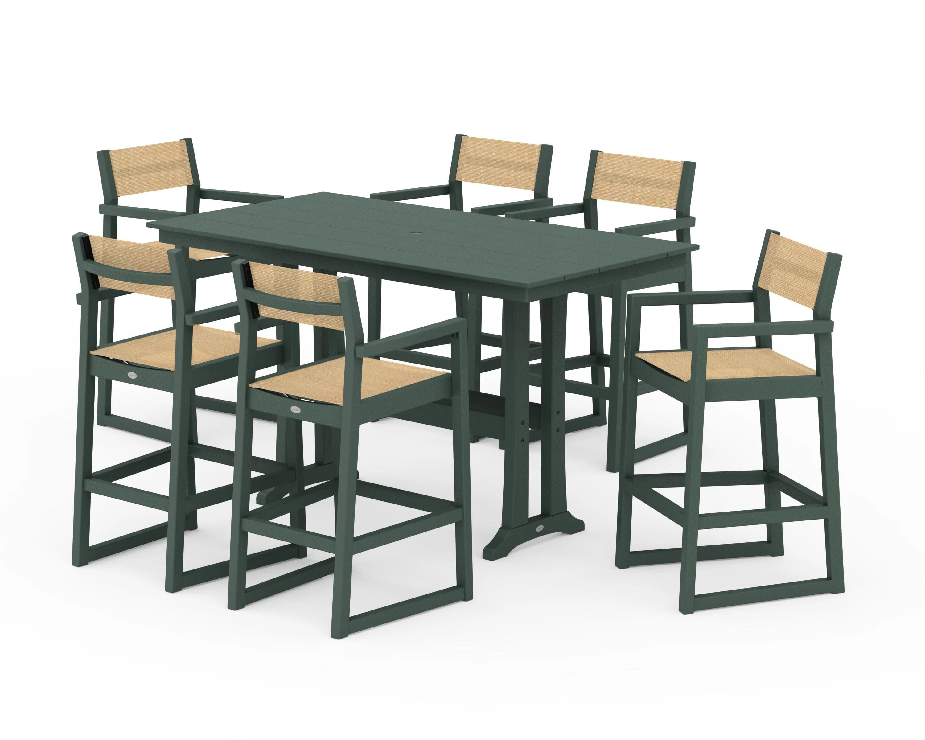 EDGE Sling Arm Chair 7-Piece Farmhouse Bar Set with Trestle Legs - Image 22