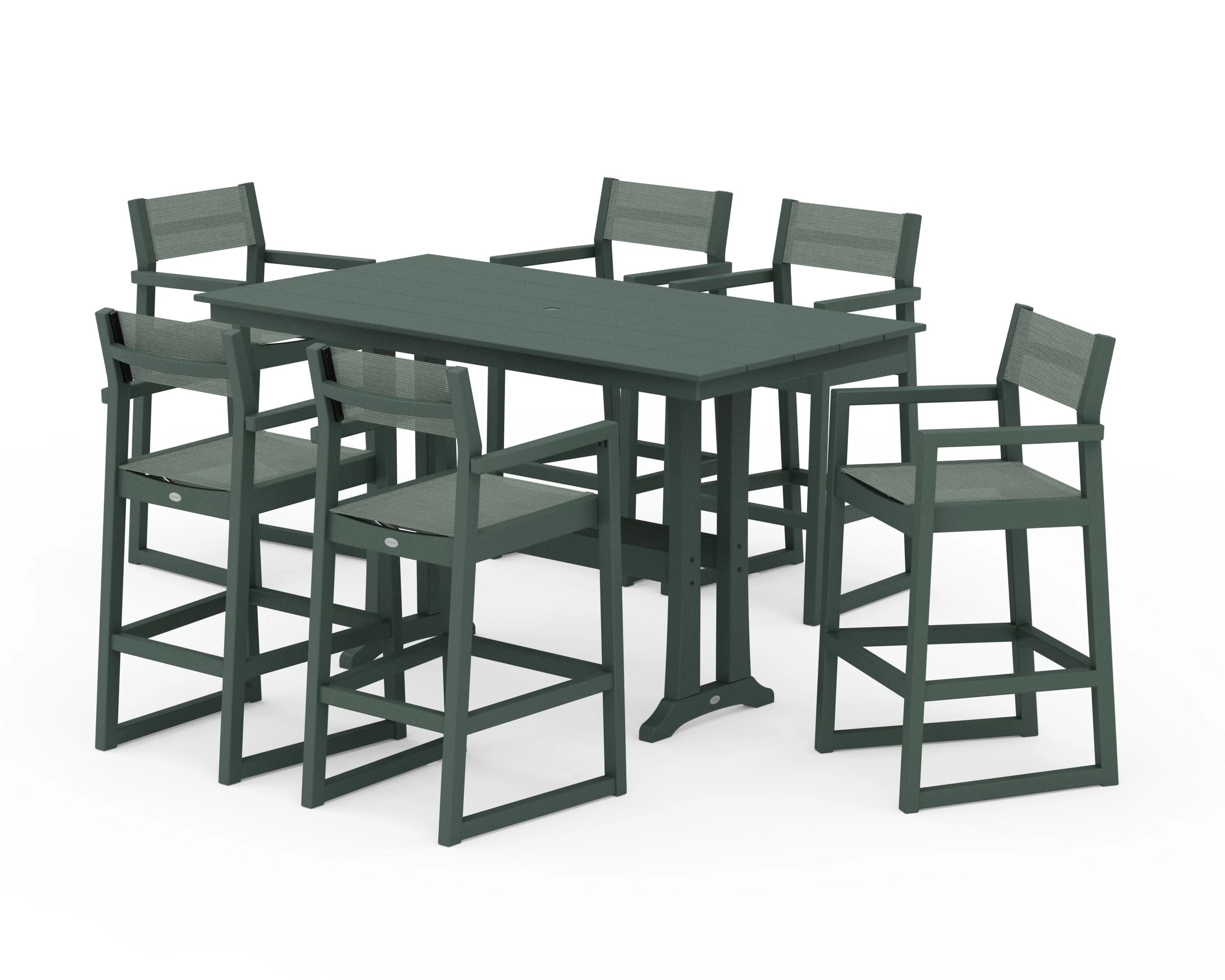 EDGE Sling Arm Chair 7-Piece Farmhouse Bar Set with Trestle Legs - Image 23
