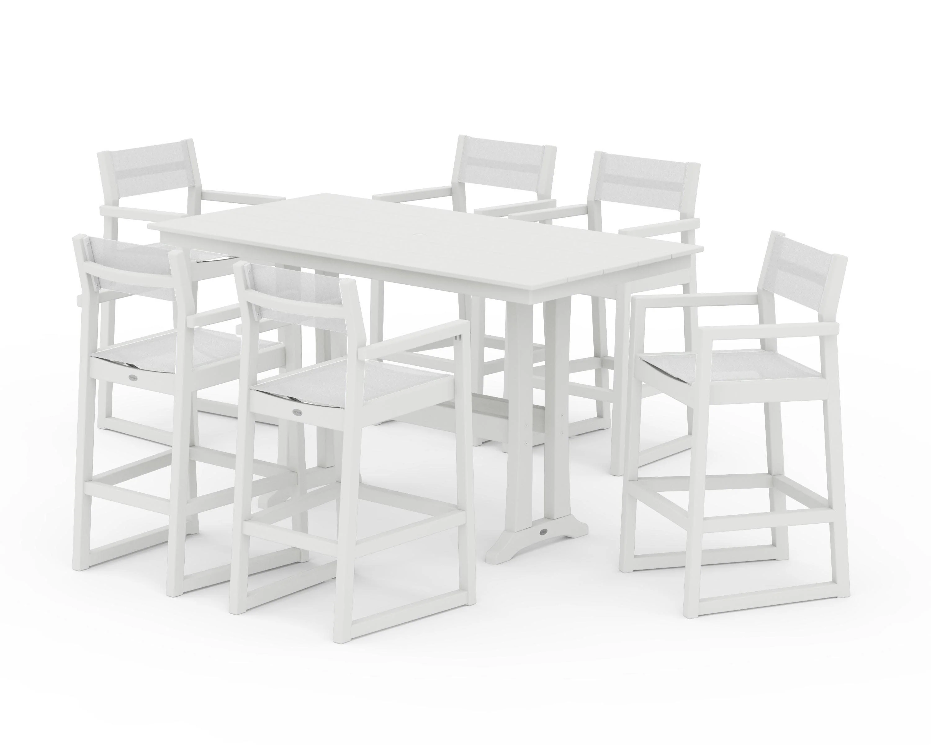 EDGE Sling Arm Chair 7-Piece Farmhouse Bar Set with Trestle Legs - Image 24