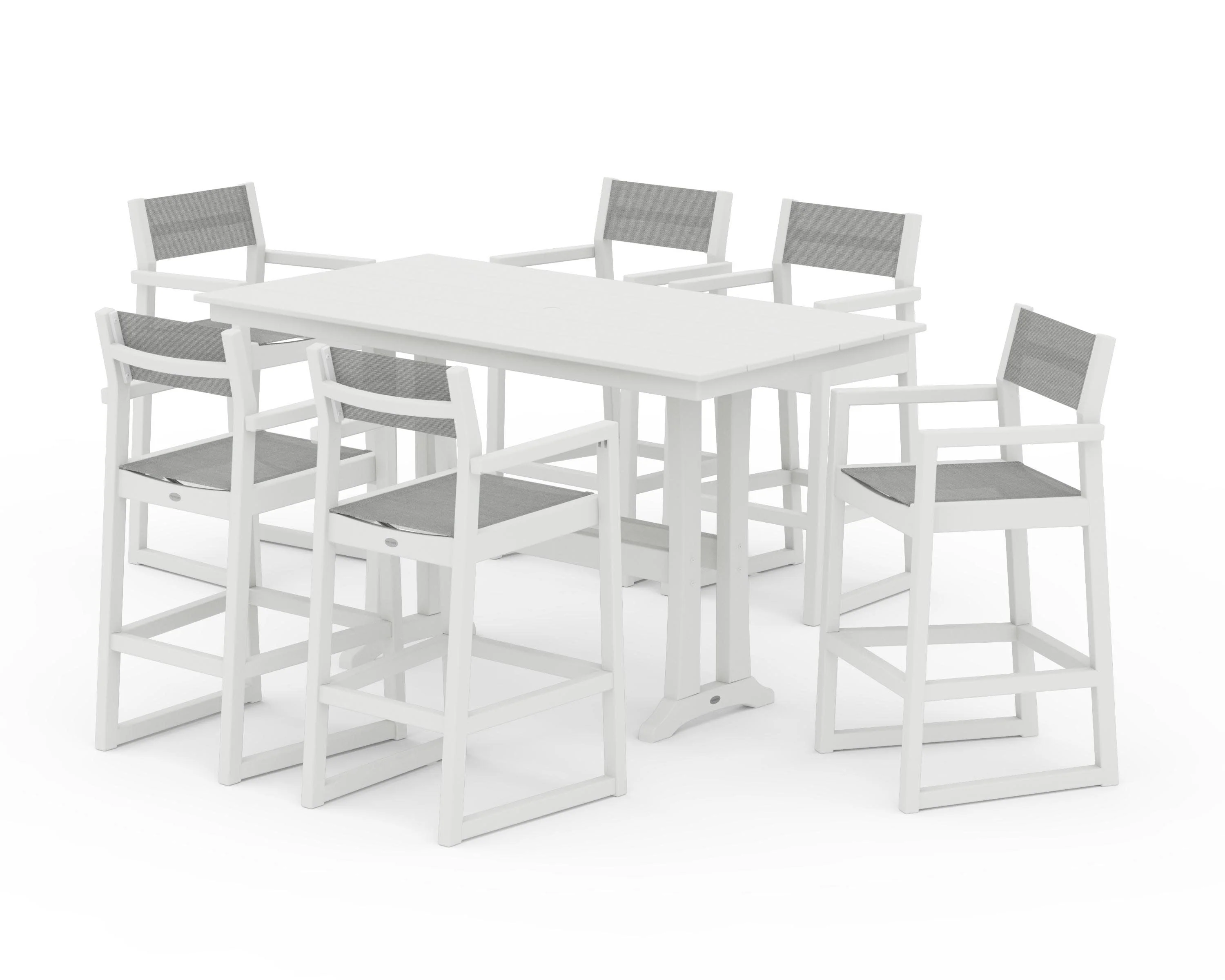 EDGE Sling Arm Chair 7-Piece Farmhouse Bar Set with Trestle Legs - Image 26