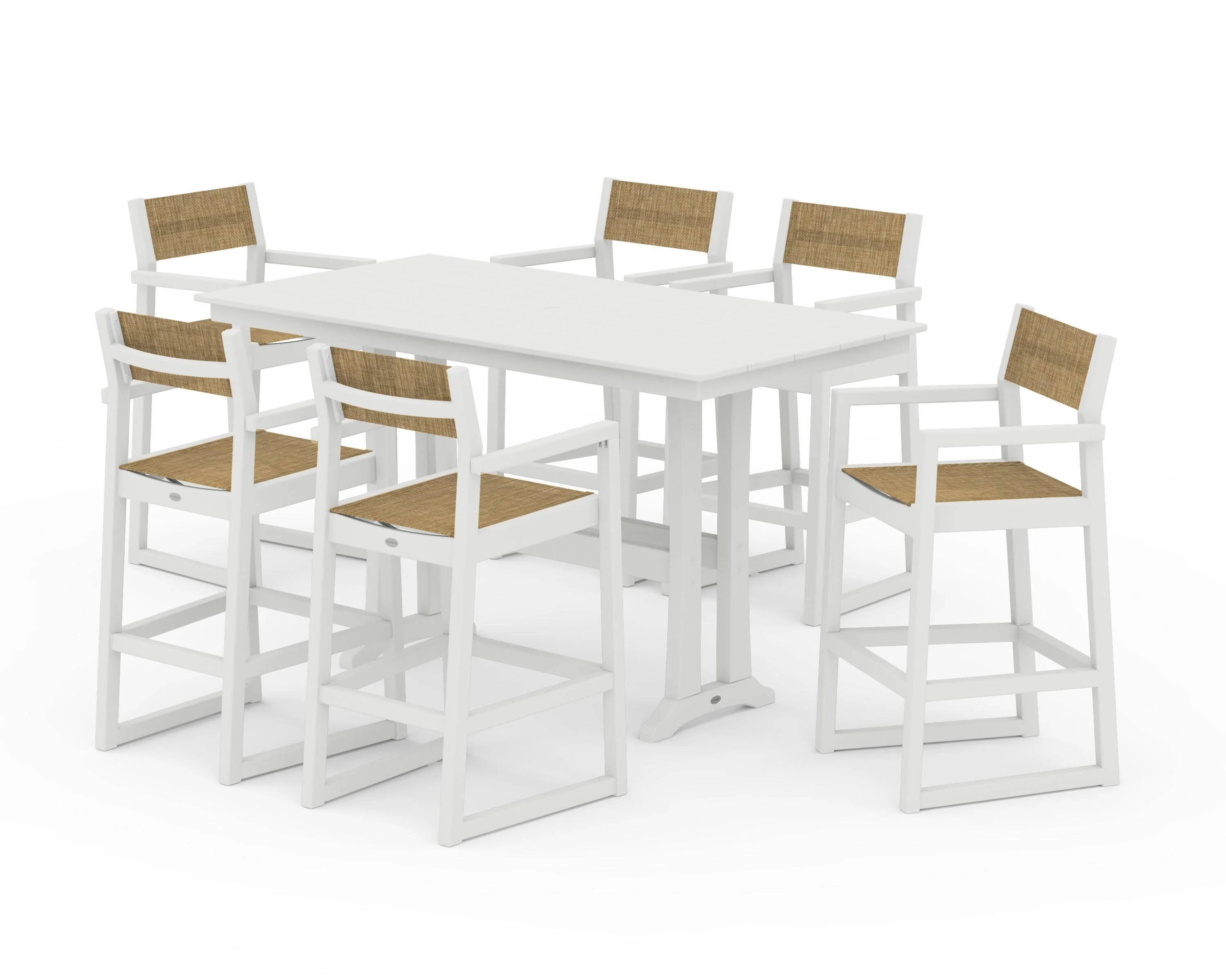 EDGE Sling Arm Chair 7-Piece Farmhouse Bar Set with Trestle Legs - Image 28