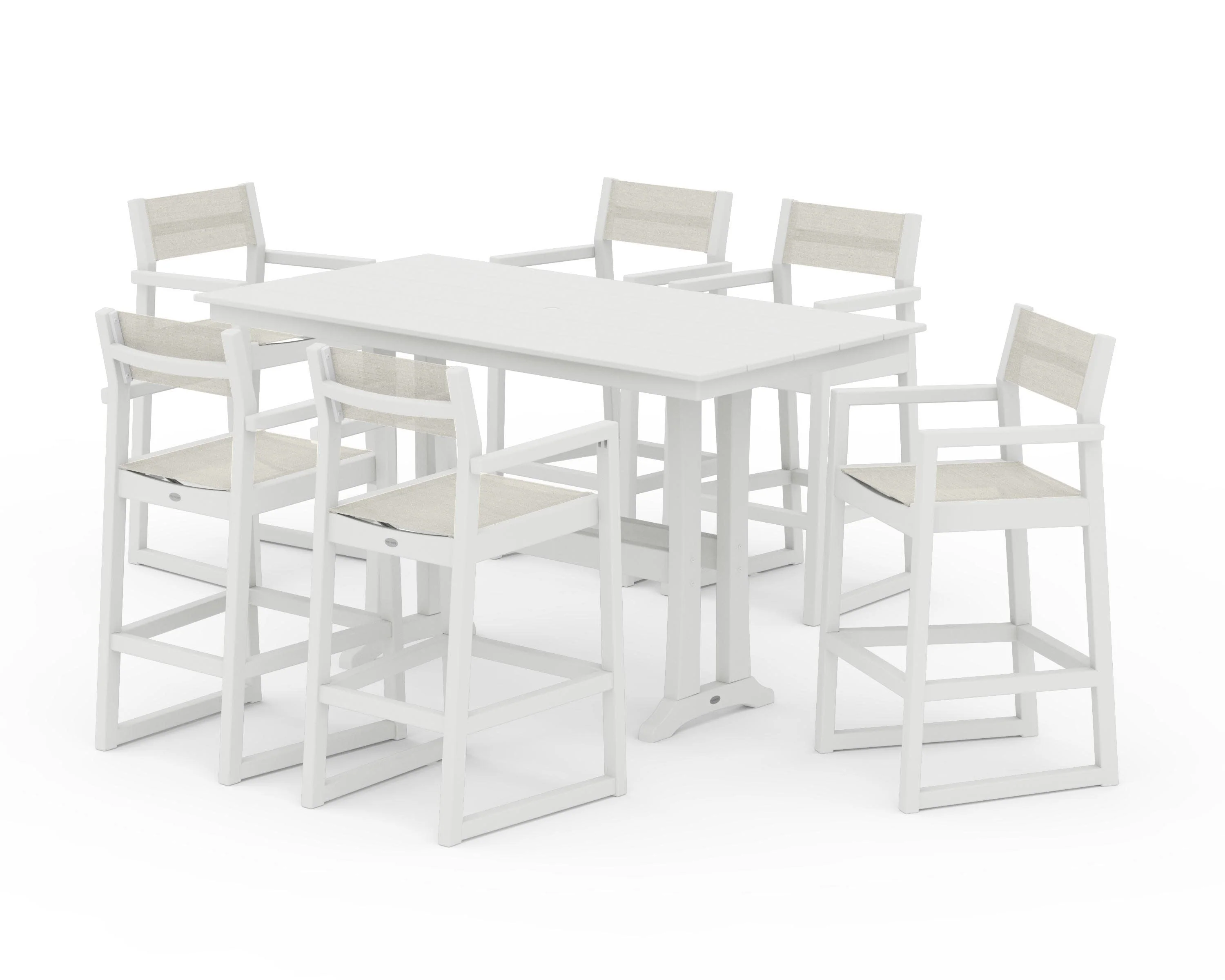 EDGE Sling Arm Chair 7-Piece Farmhouse Bar Set with Trestle Legs - Image 29