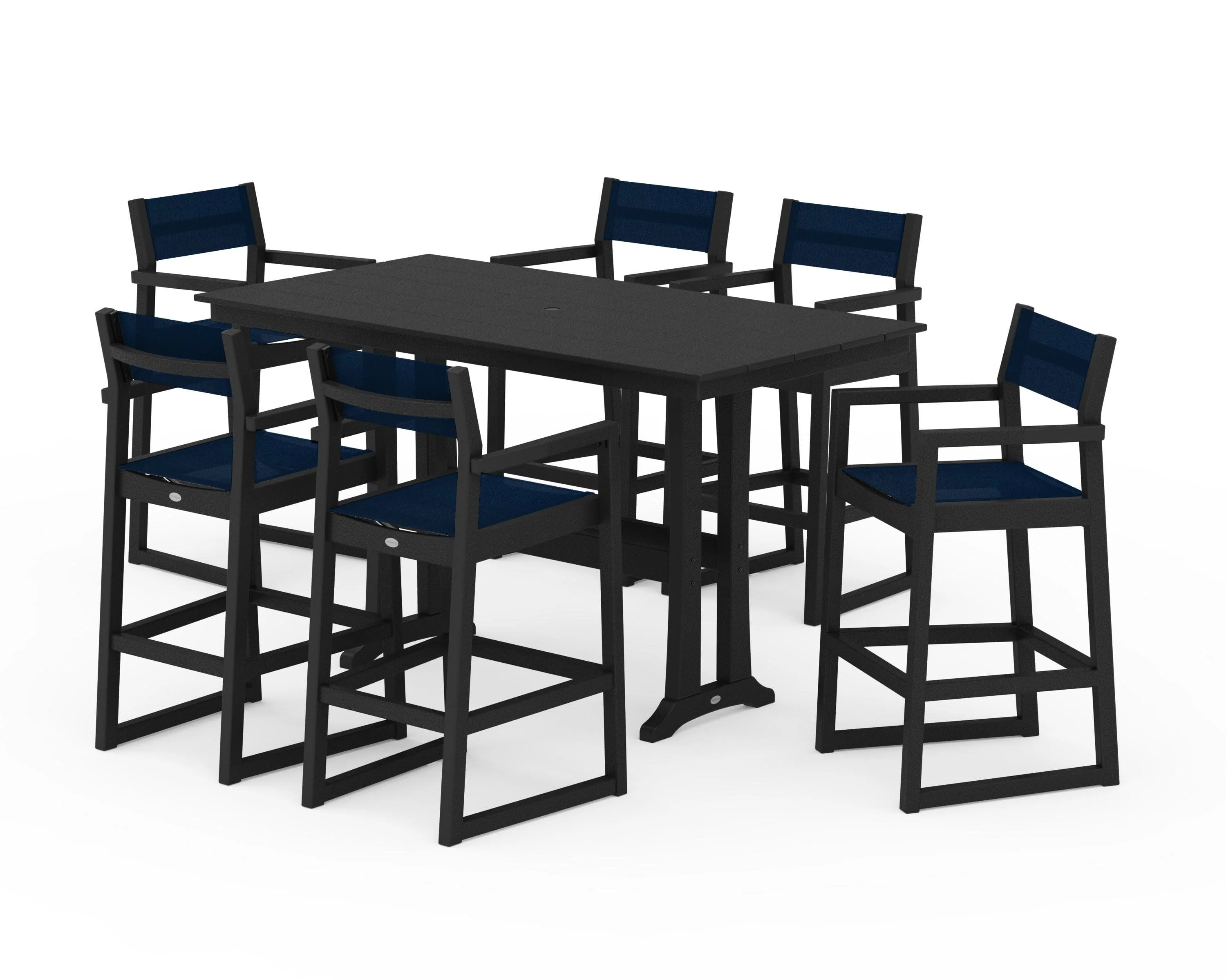 EDGE Sling Arm Chair 7-Piece Farmhouse Bar Set with Trestle Legs - Image 3