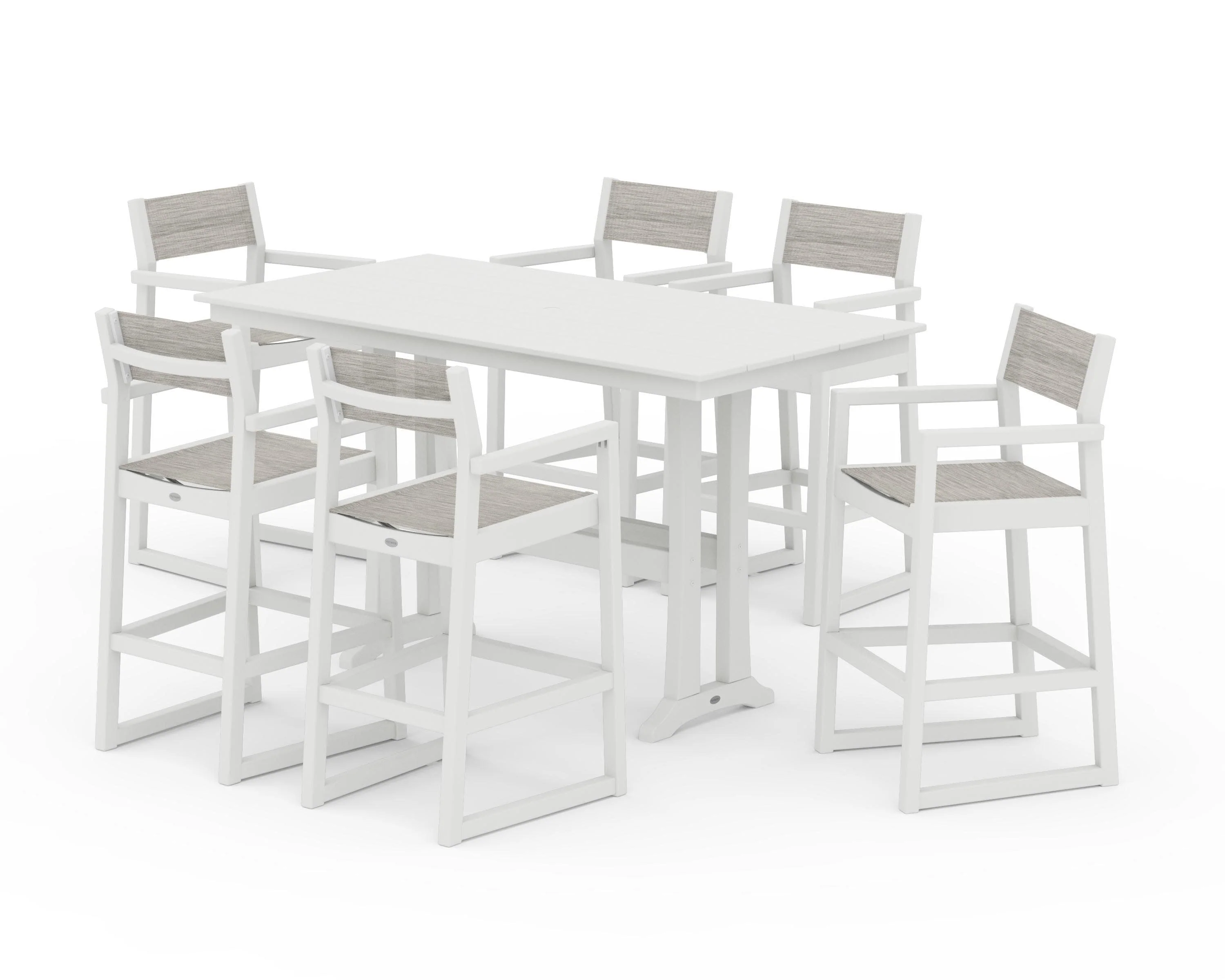 EDGE Sling Arm Chair 7-Piece Farmhouse Bar Set with Trestle Legs - Image 30