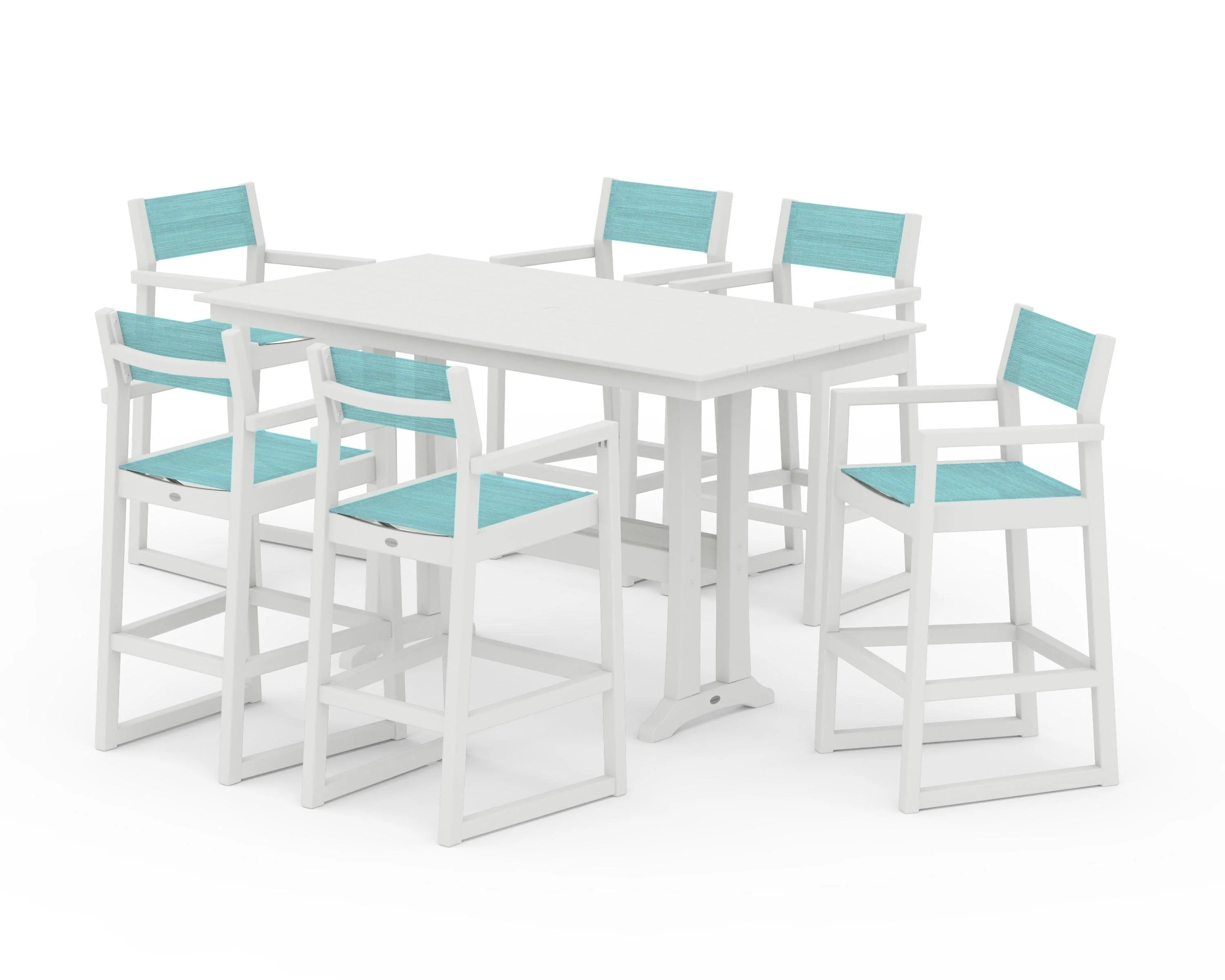 EDGE Sling Arm Chair 7-Piece Farmhouse Bar Set with Trestle Legs - Image 31