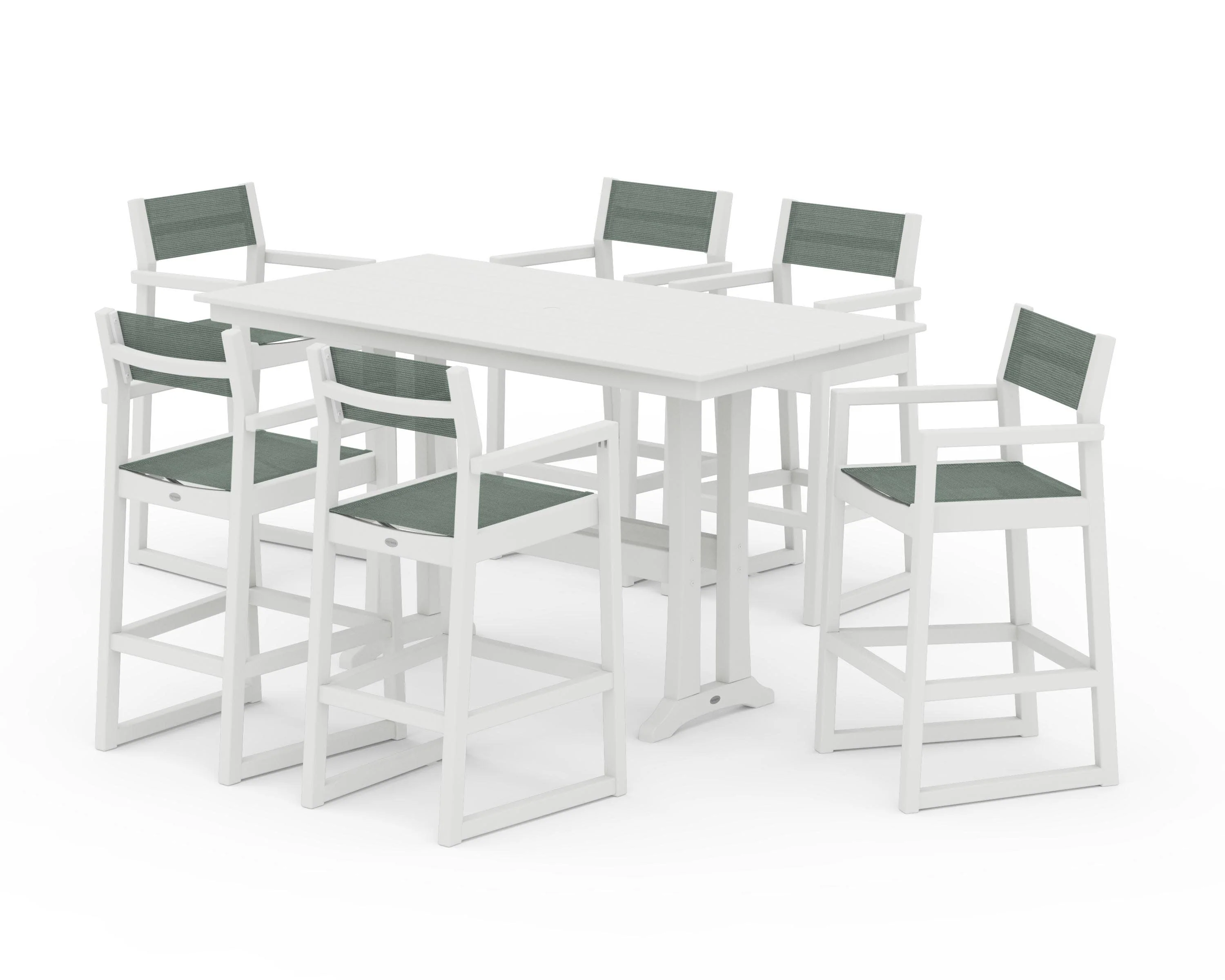 EDGE Sling Arm Chair 7-Piece Farmhouse Bar Set with Trestle Legs - Image 34
