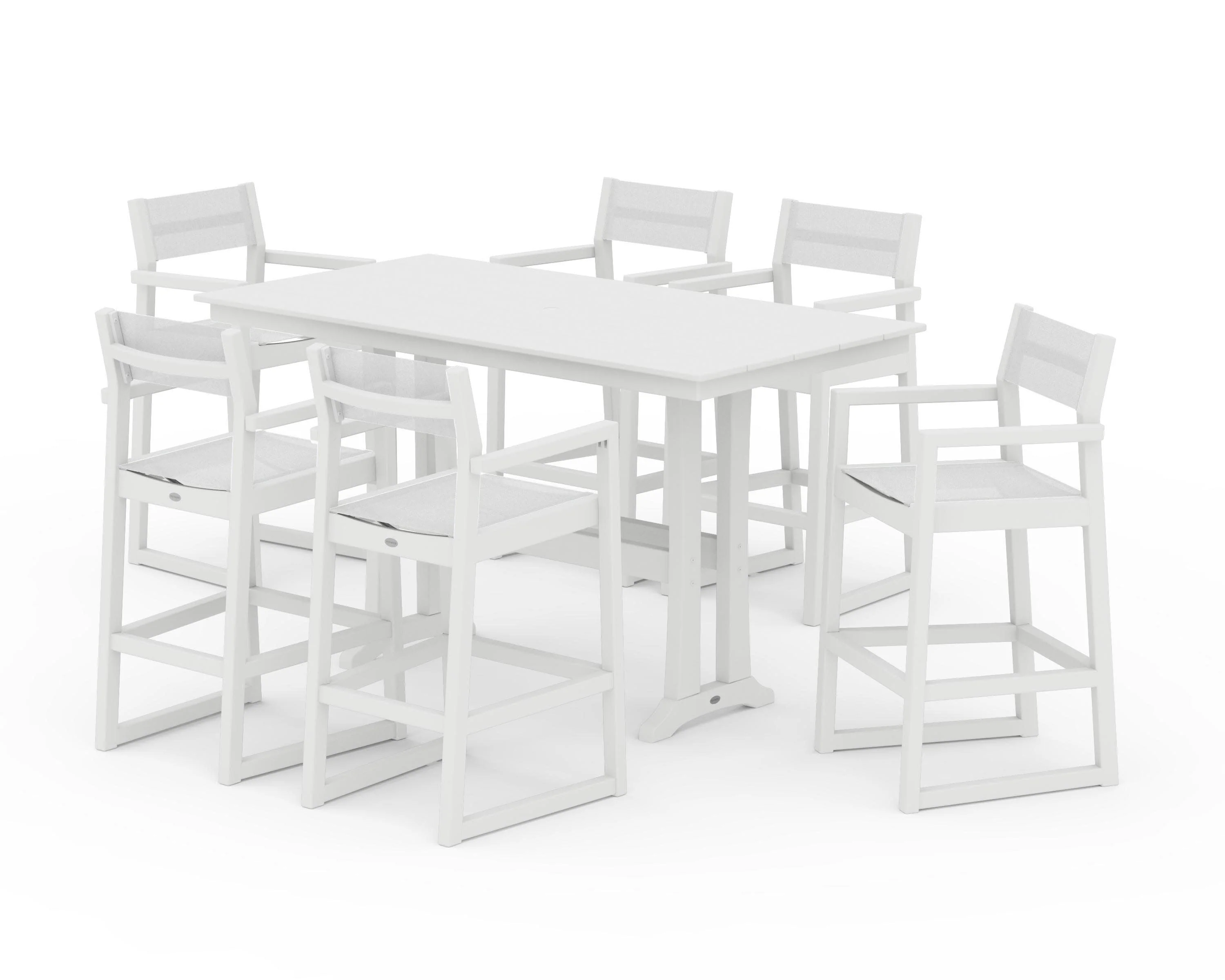 EDGE Sling Arm Chair 7-Piece Farmhouse Bar Set with Trestle Legs - Image 35