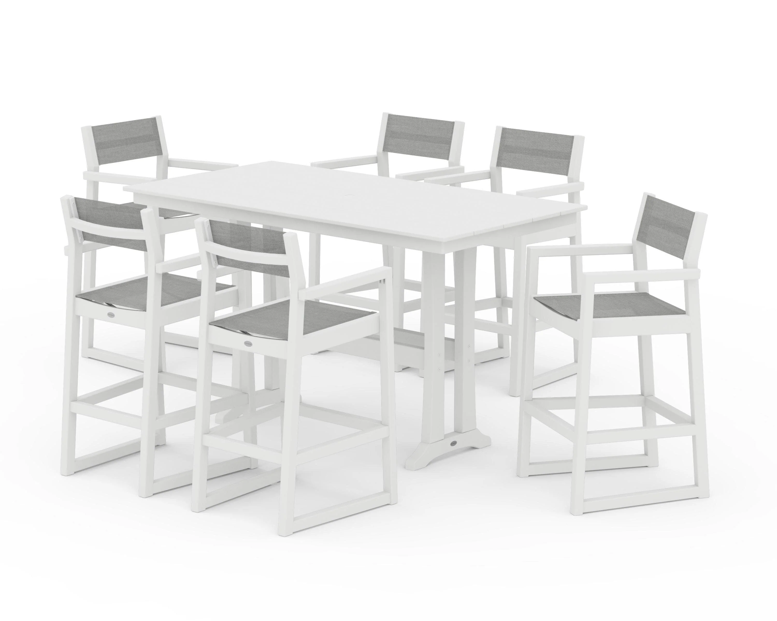 EDGE Sling Arm Chair 7-Piece Farmhouse Bar Set with Trestle Legs - Image 37