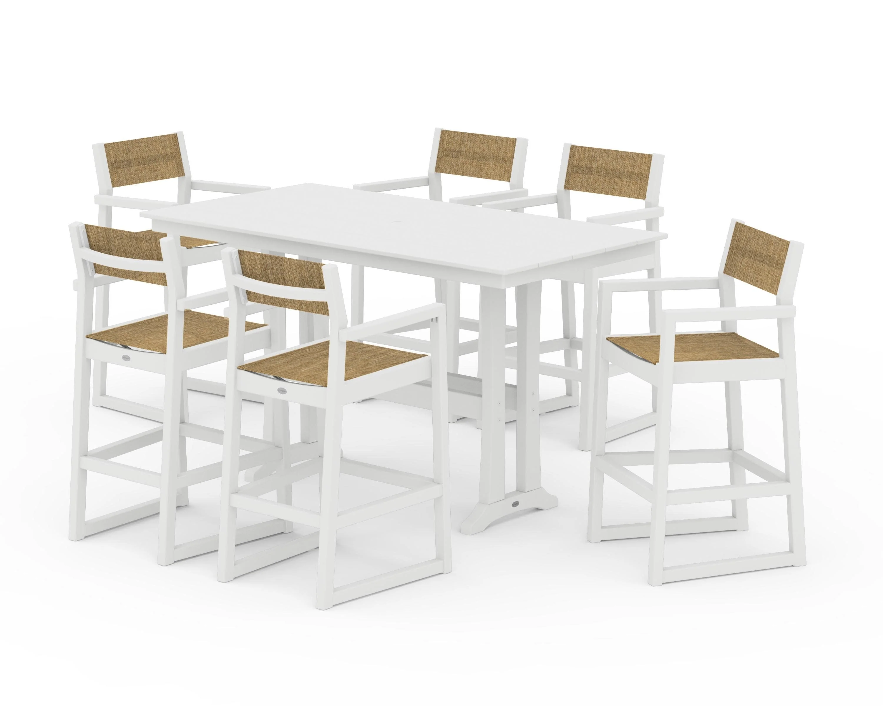 EDGE Sling Arm Chair 7-Piece Farmhouse Bar Set with Trestle Legs - Image 39
