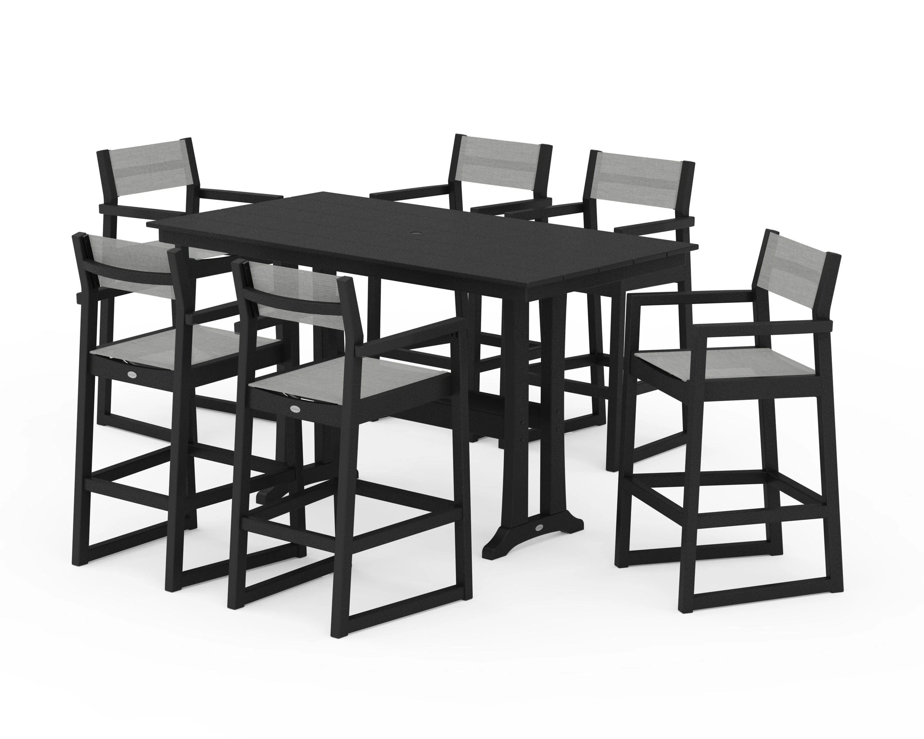EDGE Sling Arm Chair 7-Piece Farmhouse Bar Set with Trestle Legs - Image 4