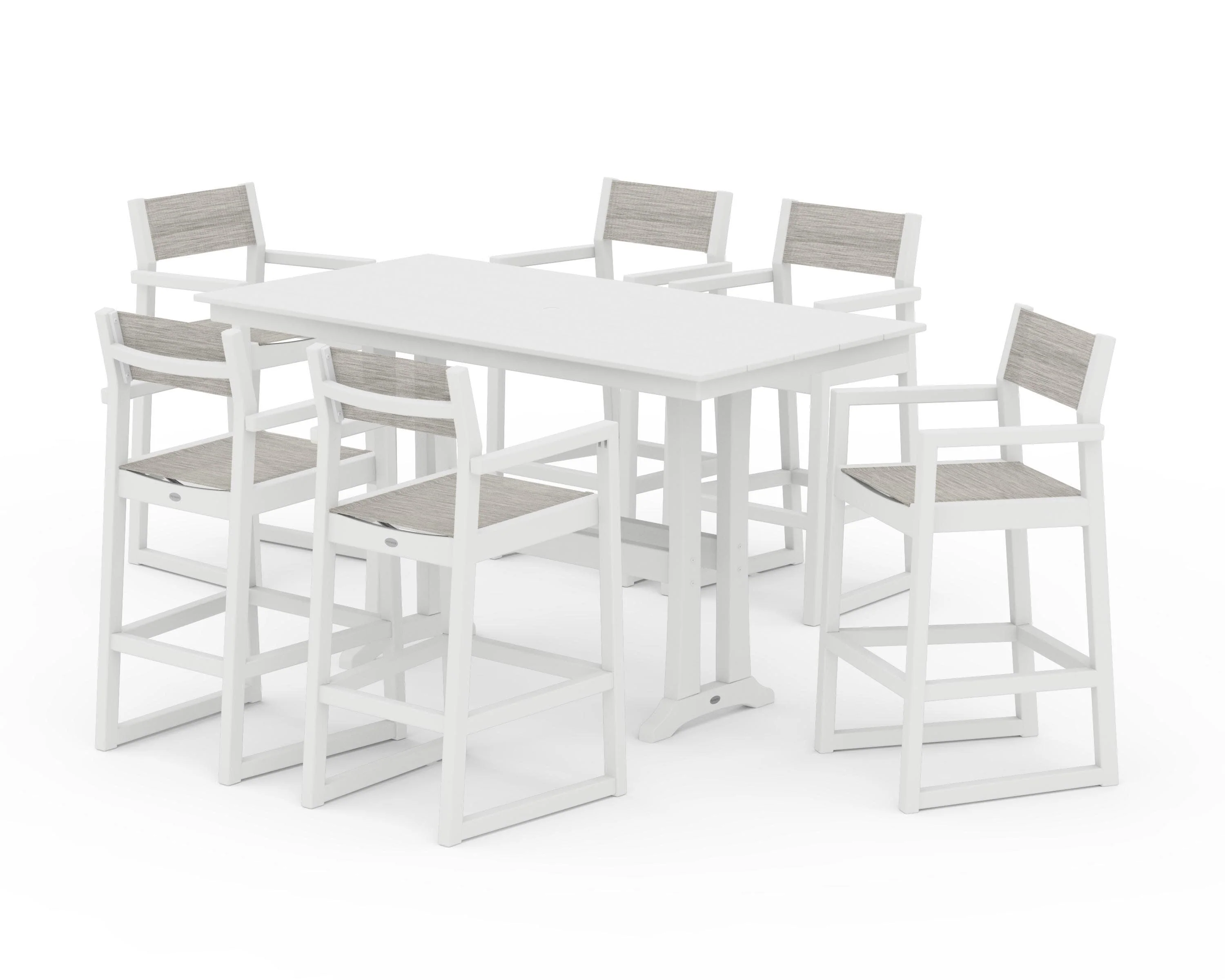 EDGE Sling Arm Chair 7-Piece Farmhouse Bar Set with Trestle Legs - Image 40